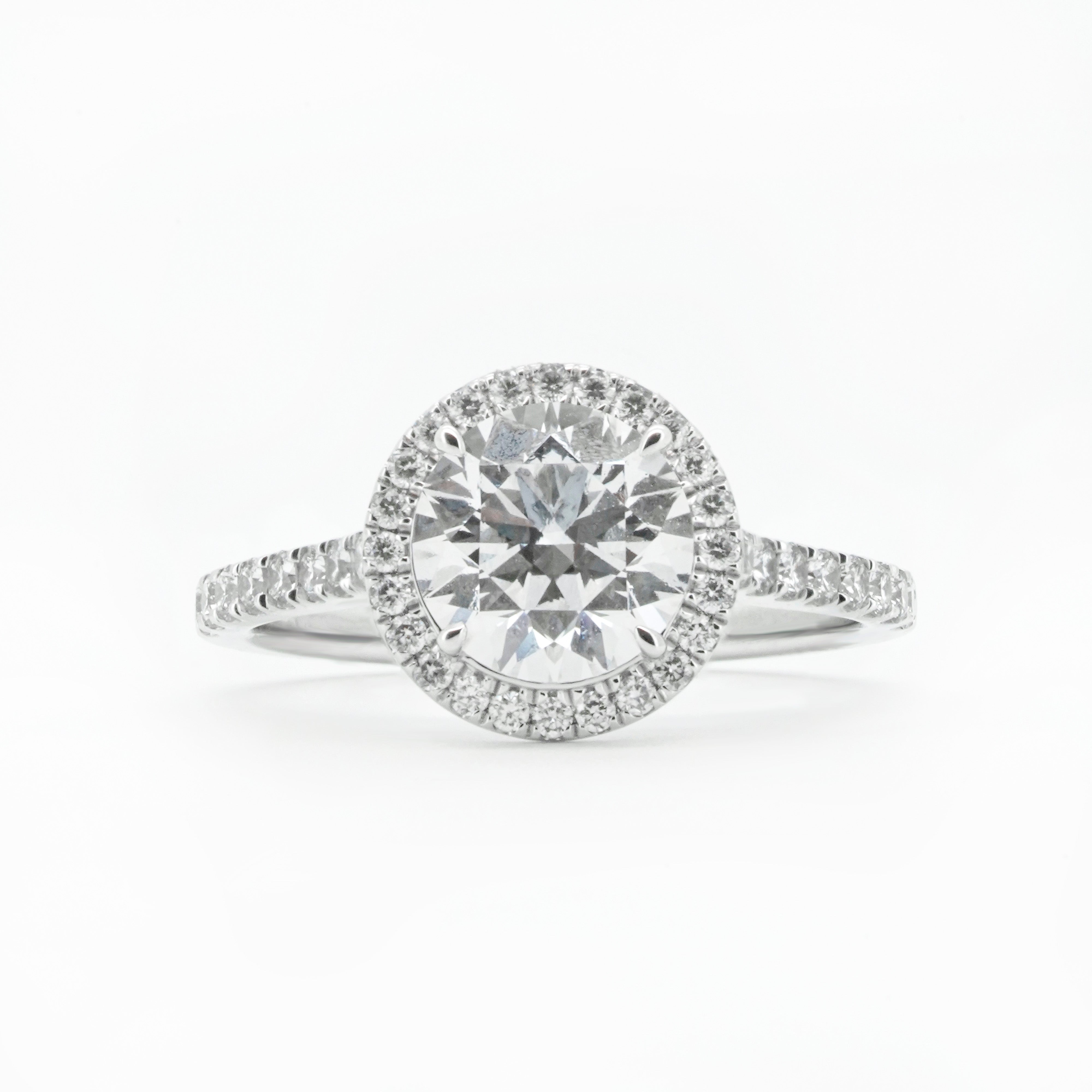Classsic Round Diamond Ring with Halo and High Bridge | Sol et Terre