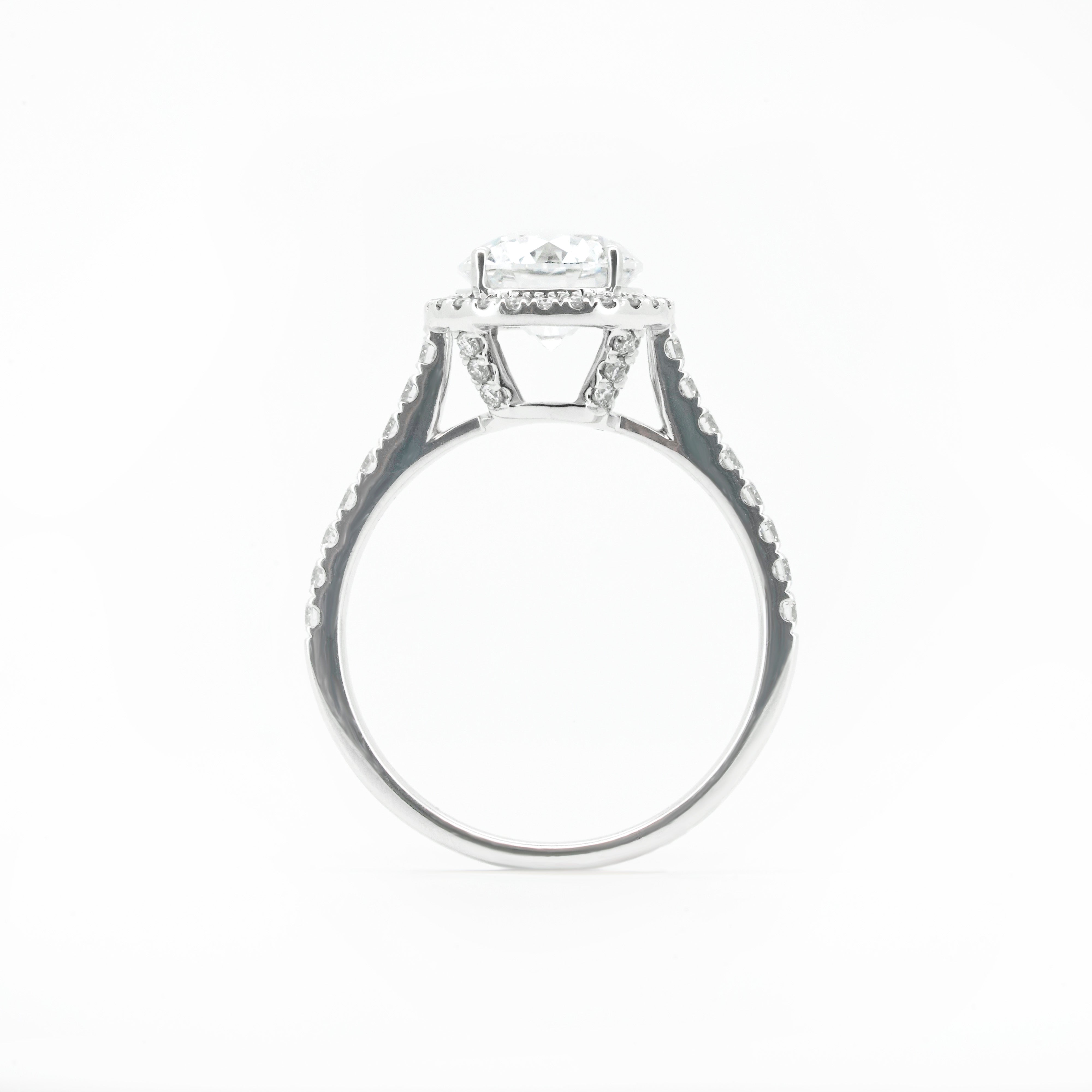Classsic Round Diamond Ring with Halo and High Bridge | Sol et Terre