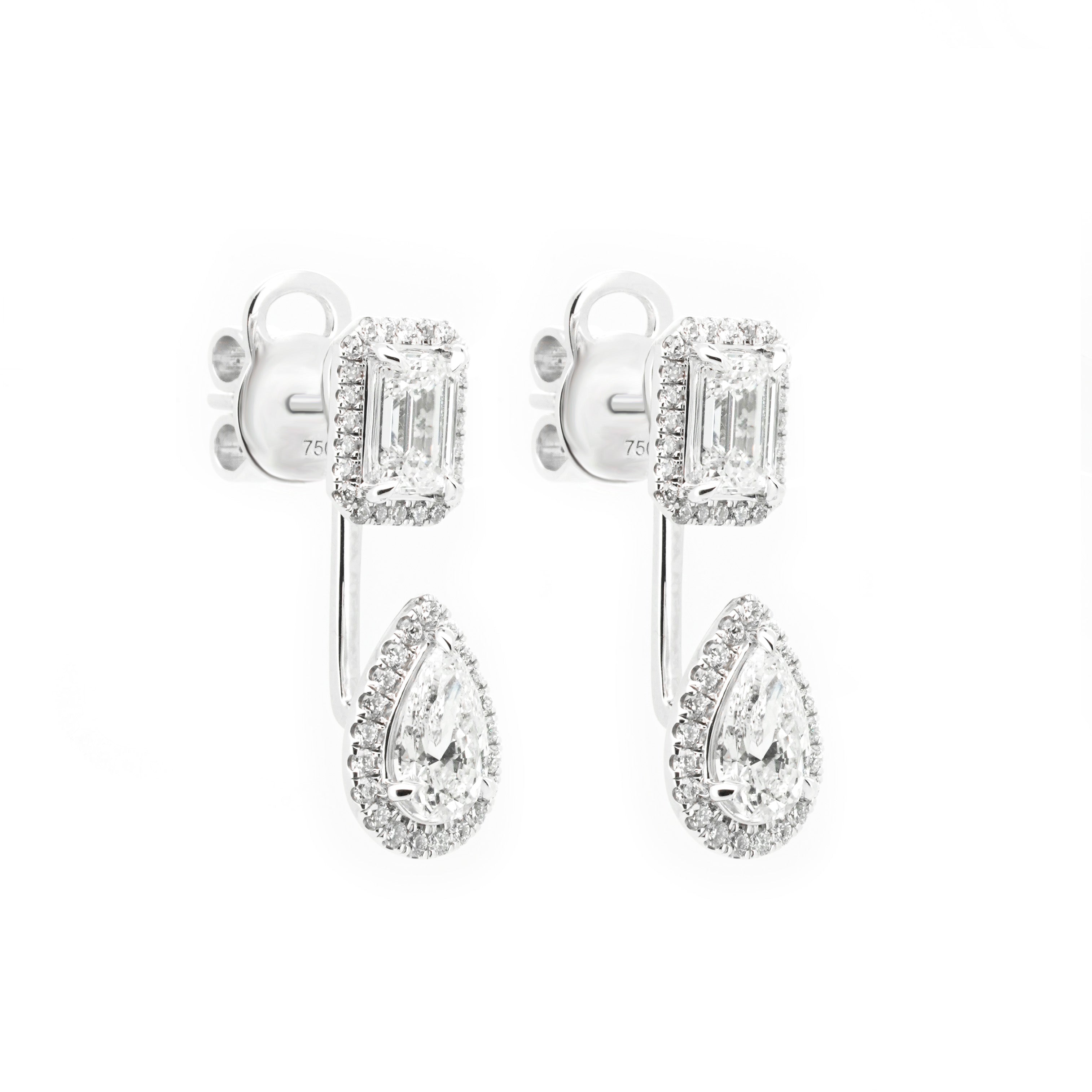 Toi et Moi Emerald and Pear Diamond Drop Earrings | Sol et Terre