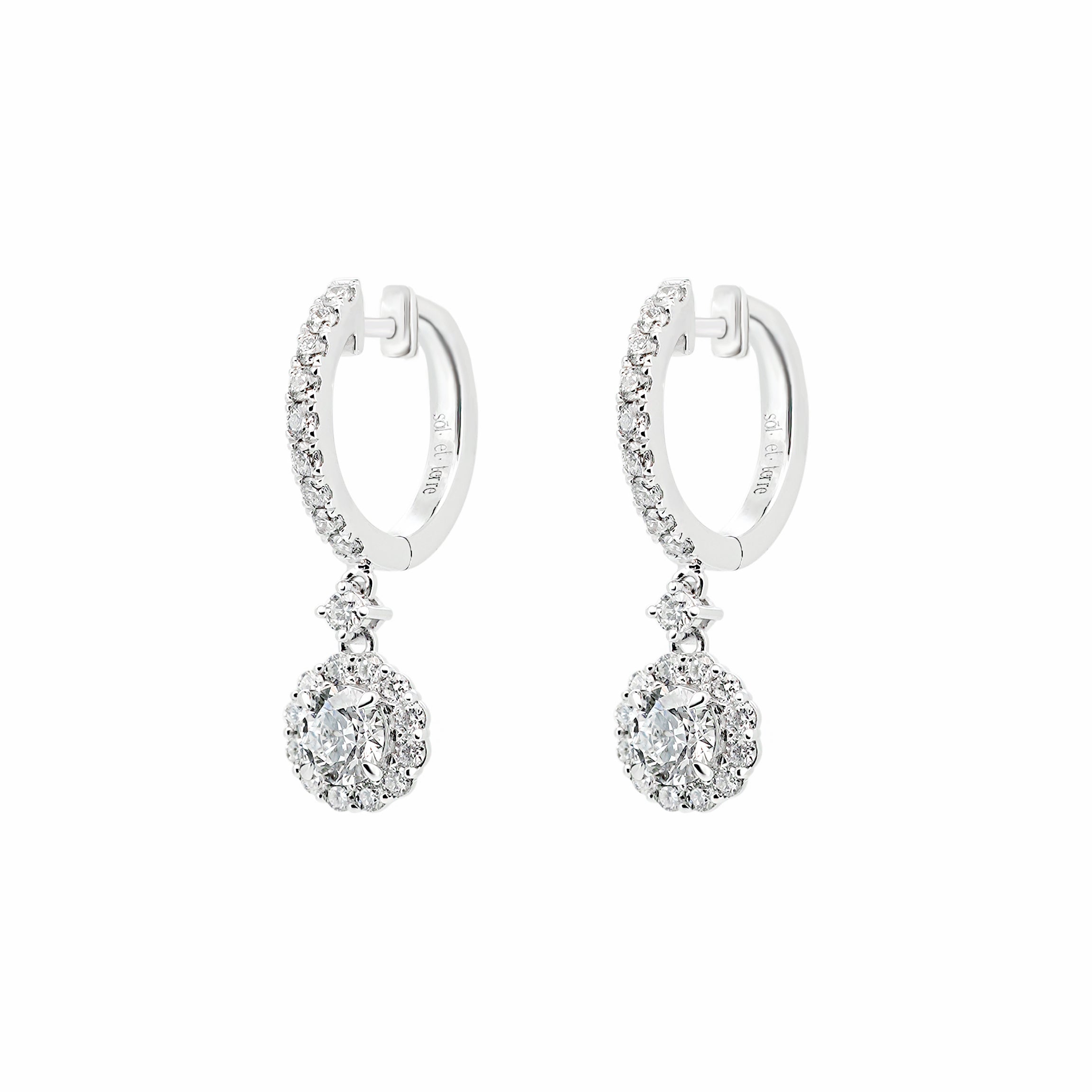 Hoop Earrings with Scalloped Halo Round Diamond | Sol et Terre