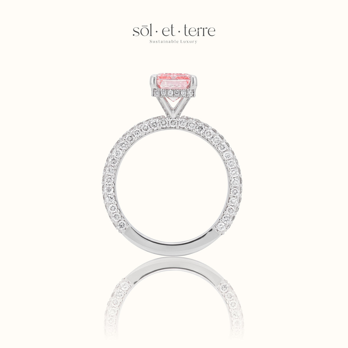 Emerald Cut Pink Diamond with 3D Pave Band | Sol et Terre