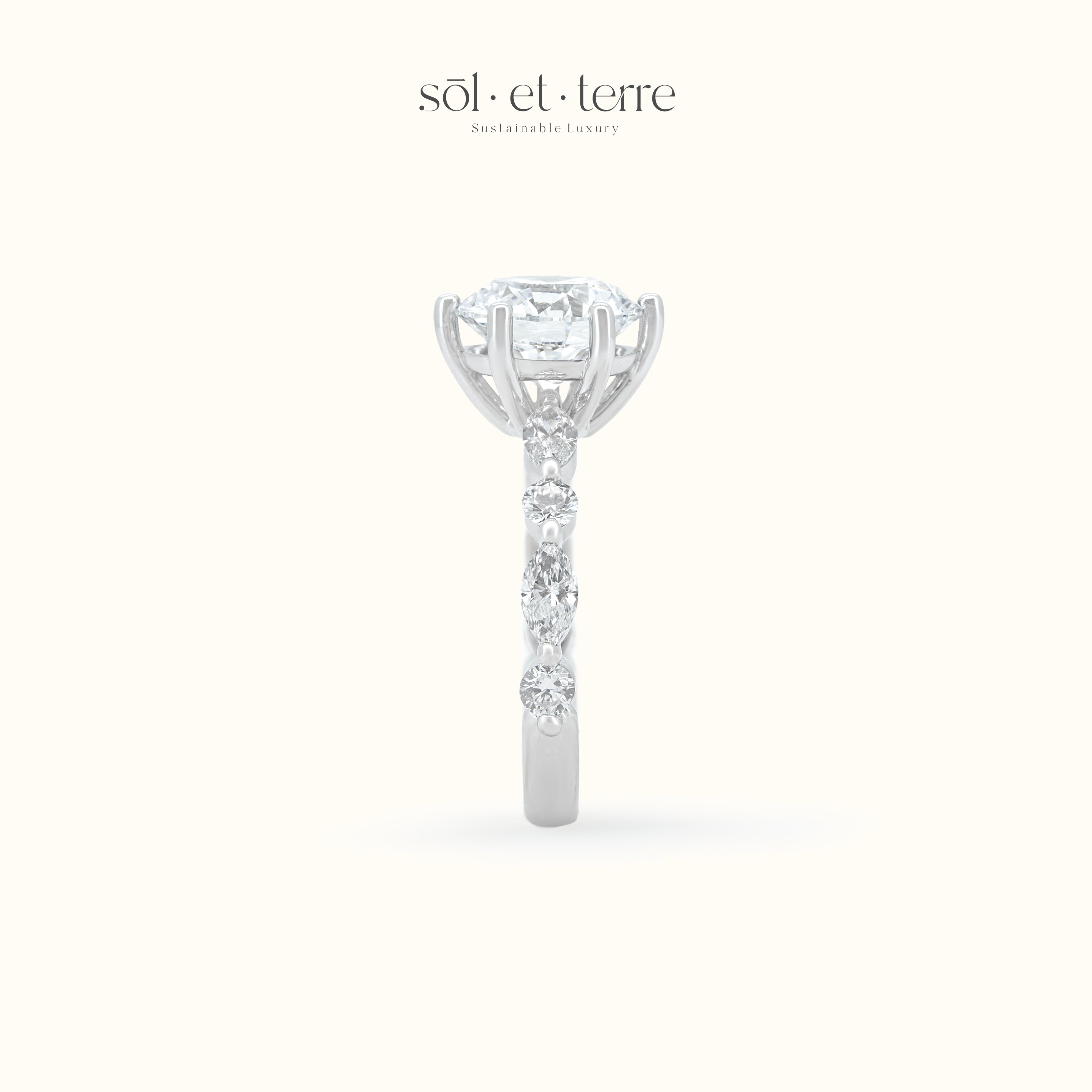 Round Diamond with Marquise and Round Band | Sol et Terre