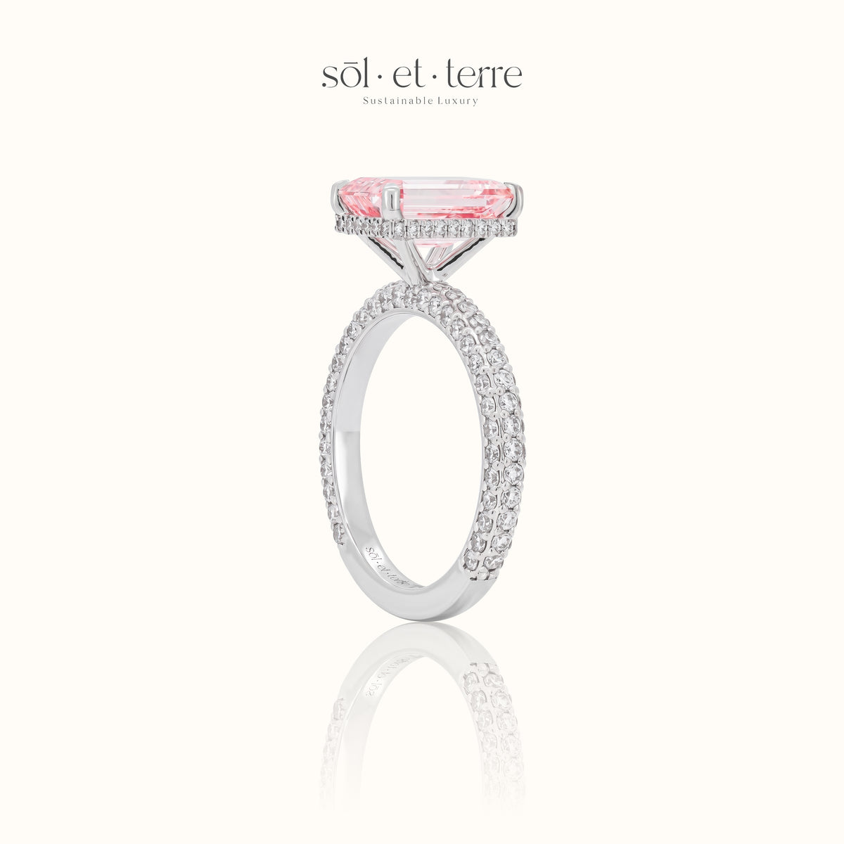 Emerald Cut Pink Diamond with 3D Pave Band | Sol et Terre