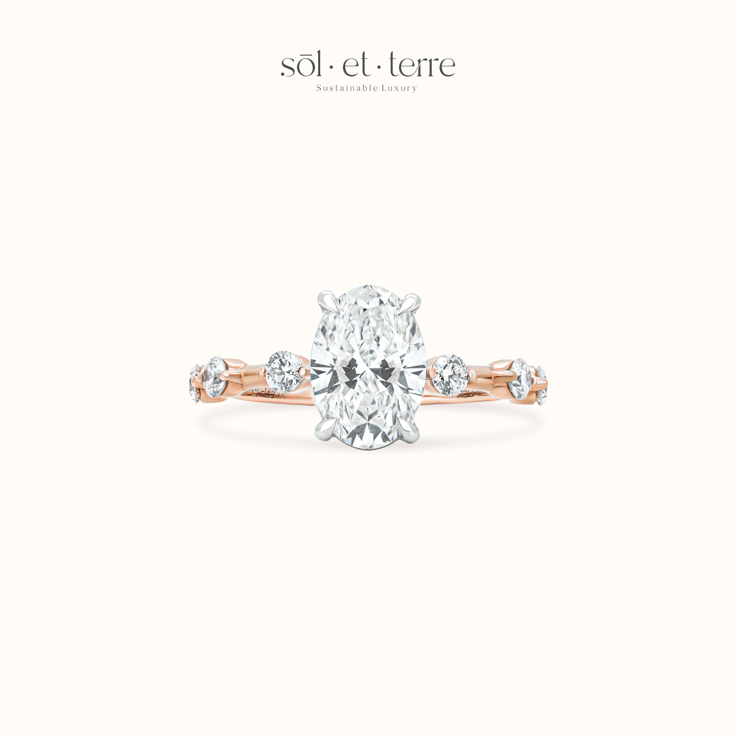 Oval Diamond Ring with Dotted Band | Sol et Terre