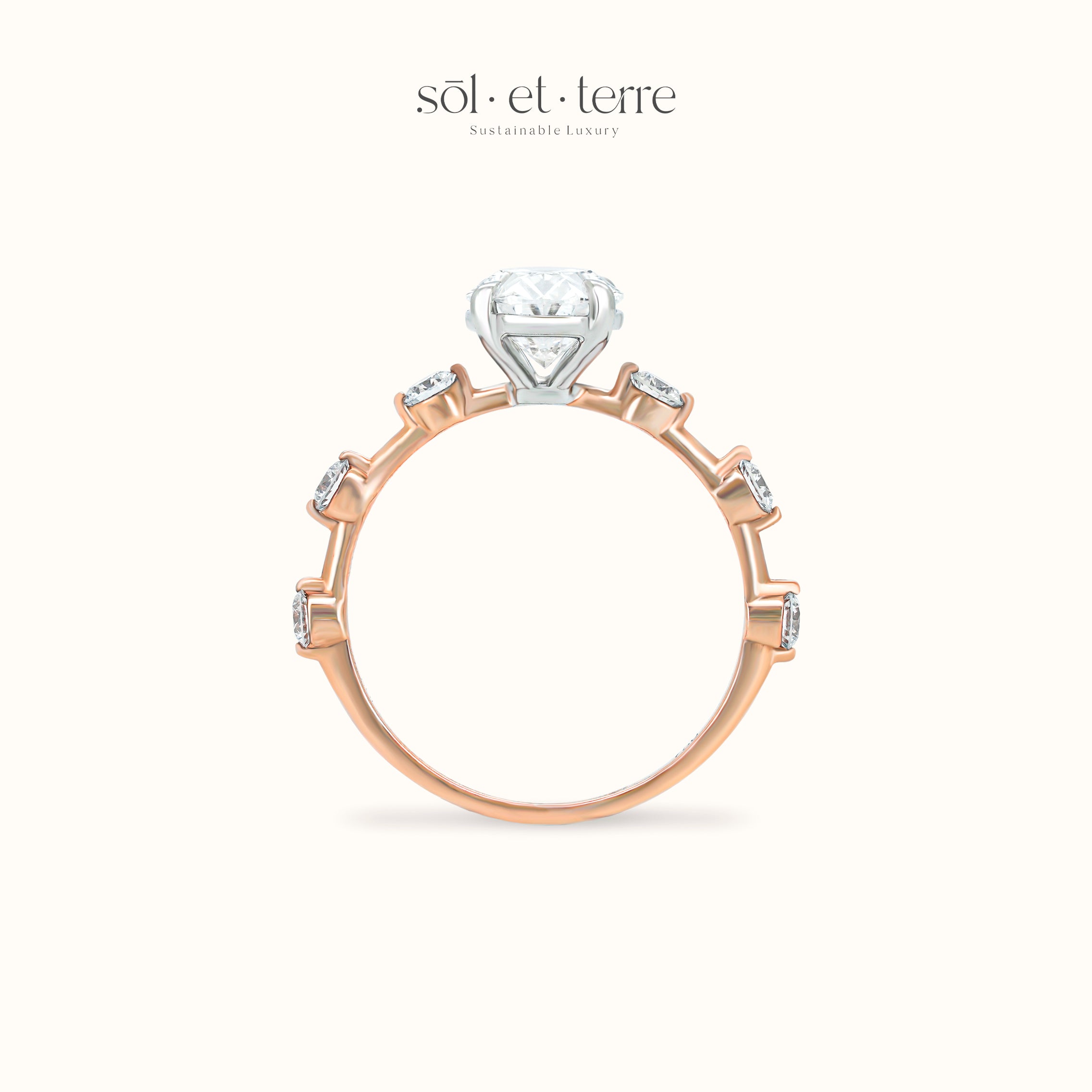 Oval Diamond Ring with Dotted Band | Sol et Terre