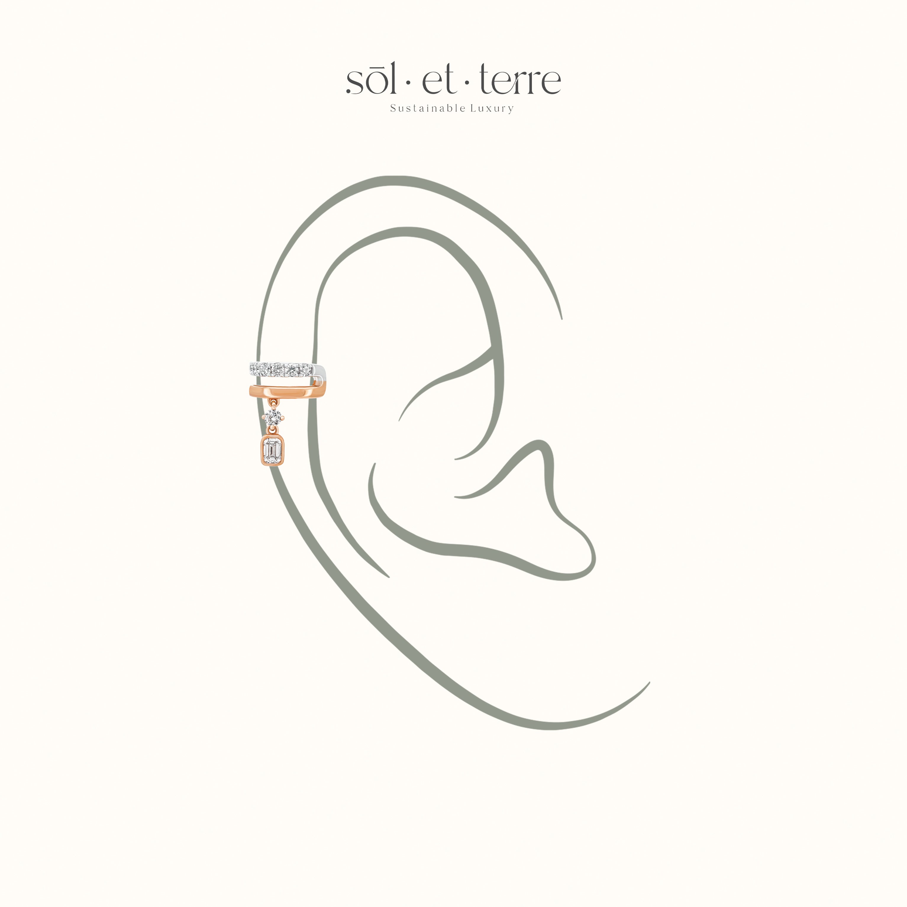 Two Tone Ear Cuff with Drop Emerald | Sol et Terre