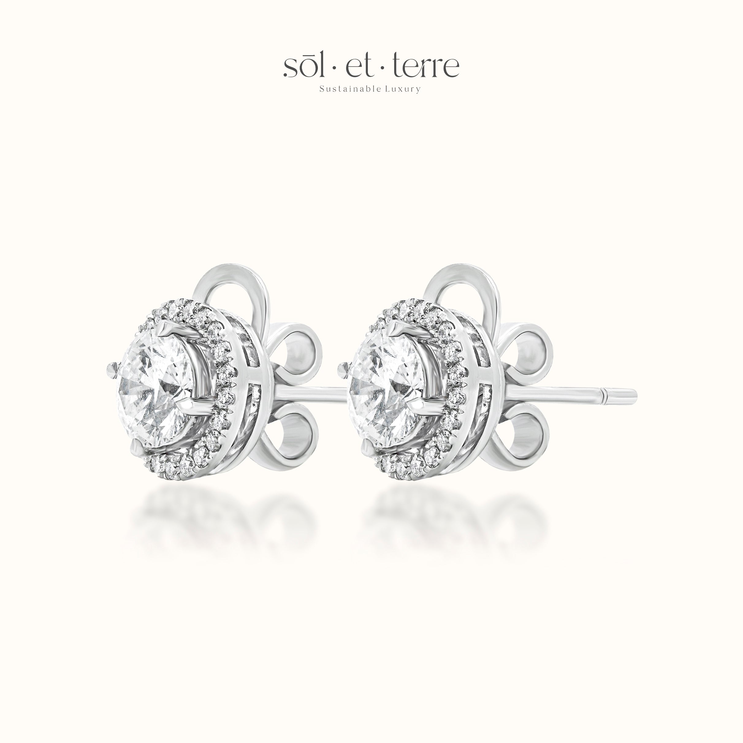 Round Diamond Stud Earrings with Removeable Halo | Sol et Terre