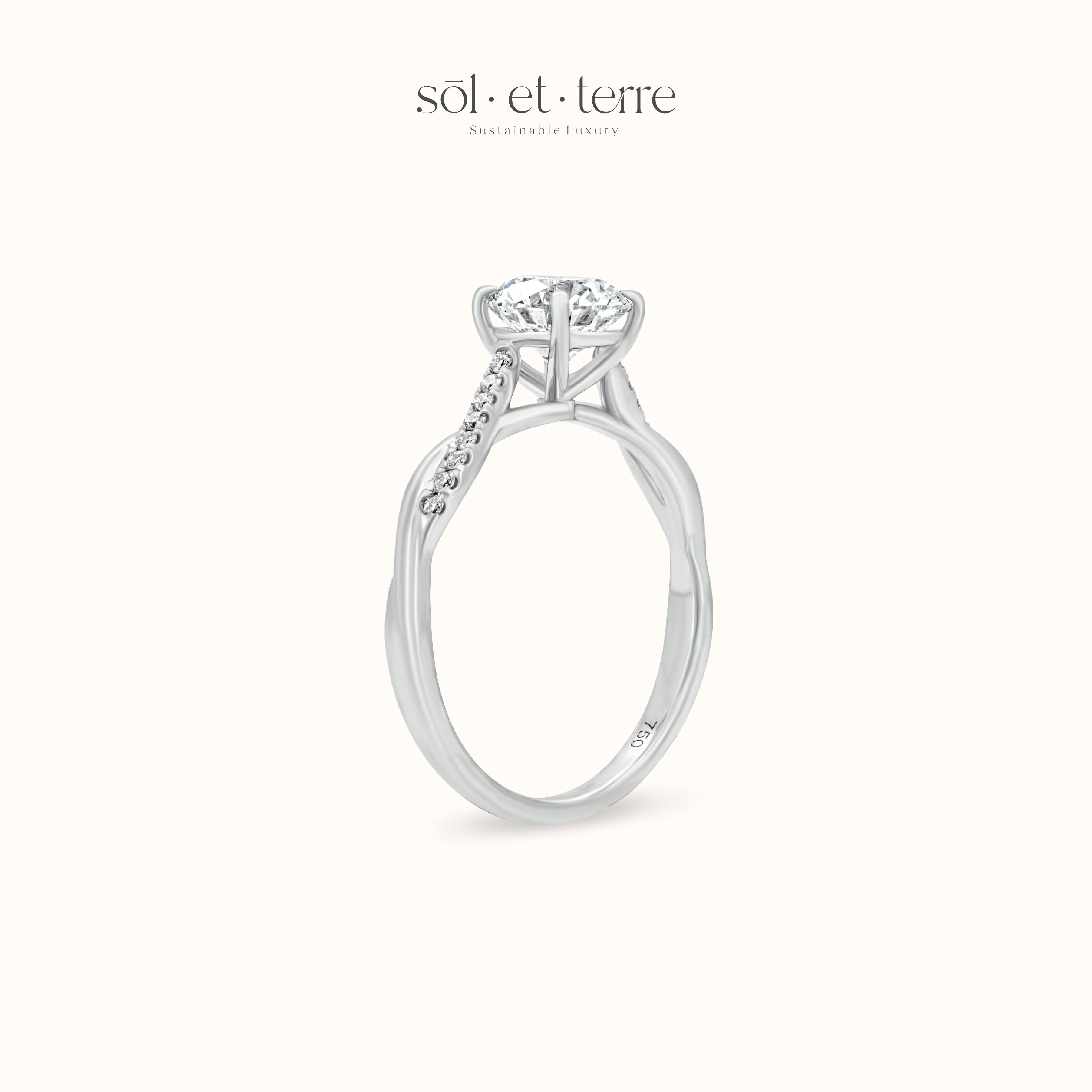Round Diamond Ring with twisted Band Pave | Sol et Terre