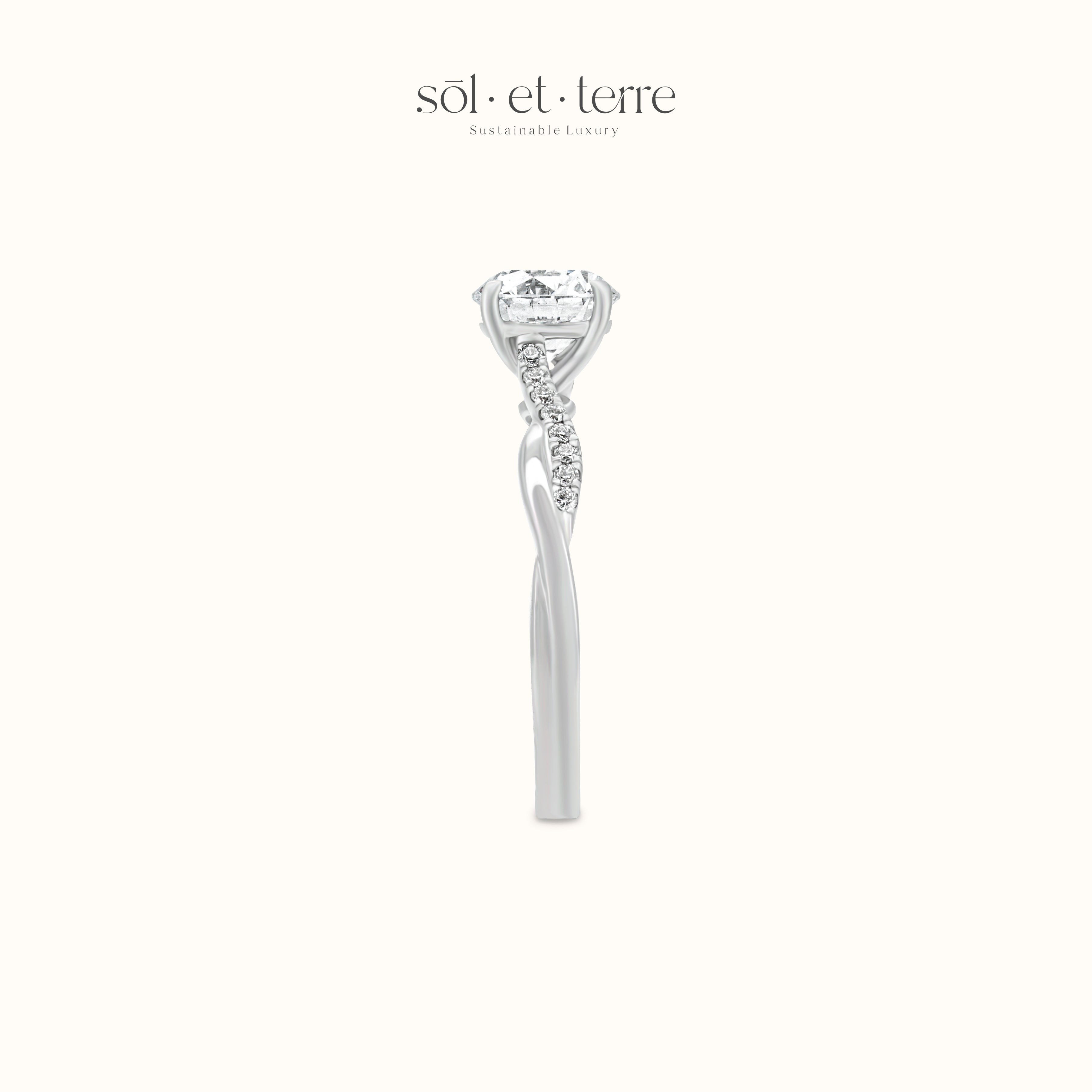 Round Diamond Ring with twisted Band Pave | Sol et Terre