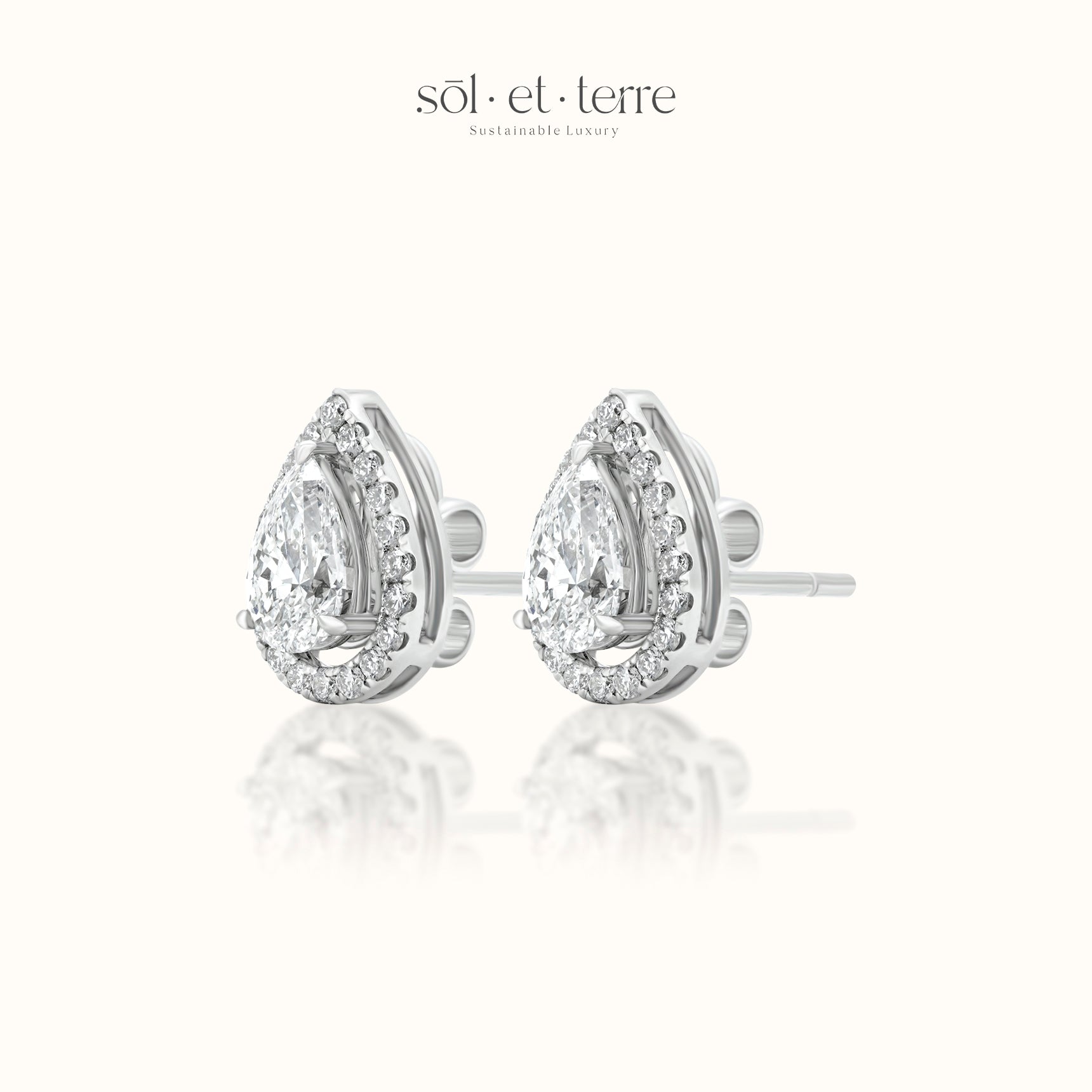 Pear Stud Earrings with Removeable Halo | Sol et Terre