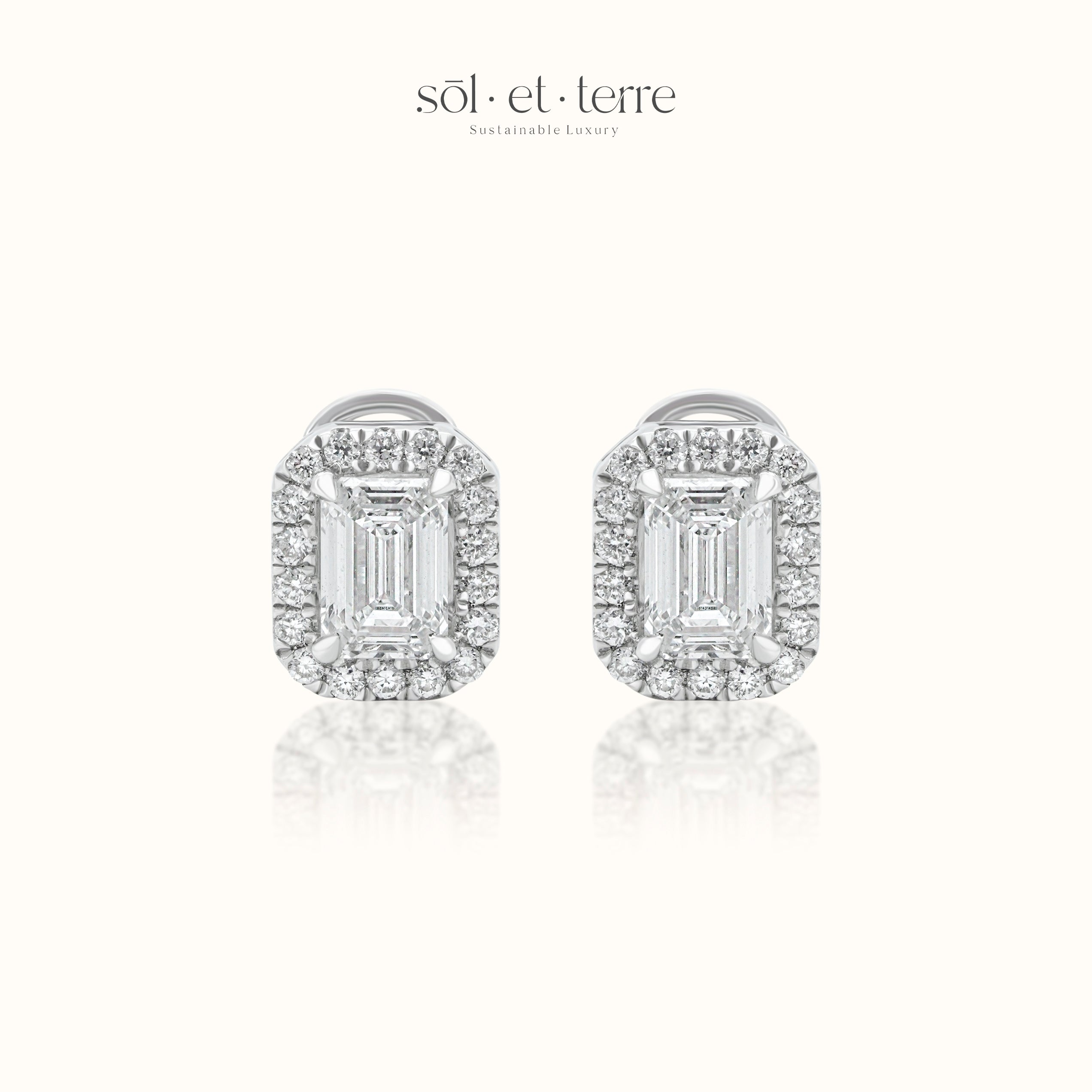 Emerald Stud Earrings with Halo | Sol et Terre