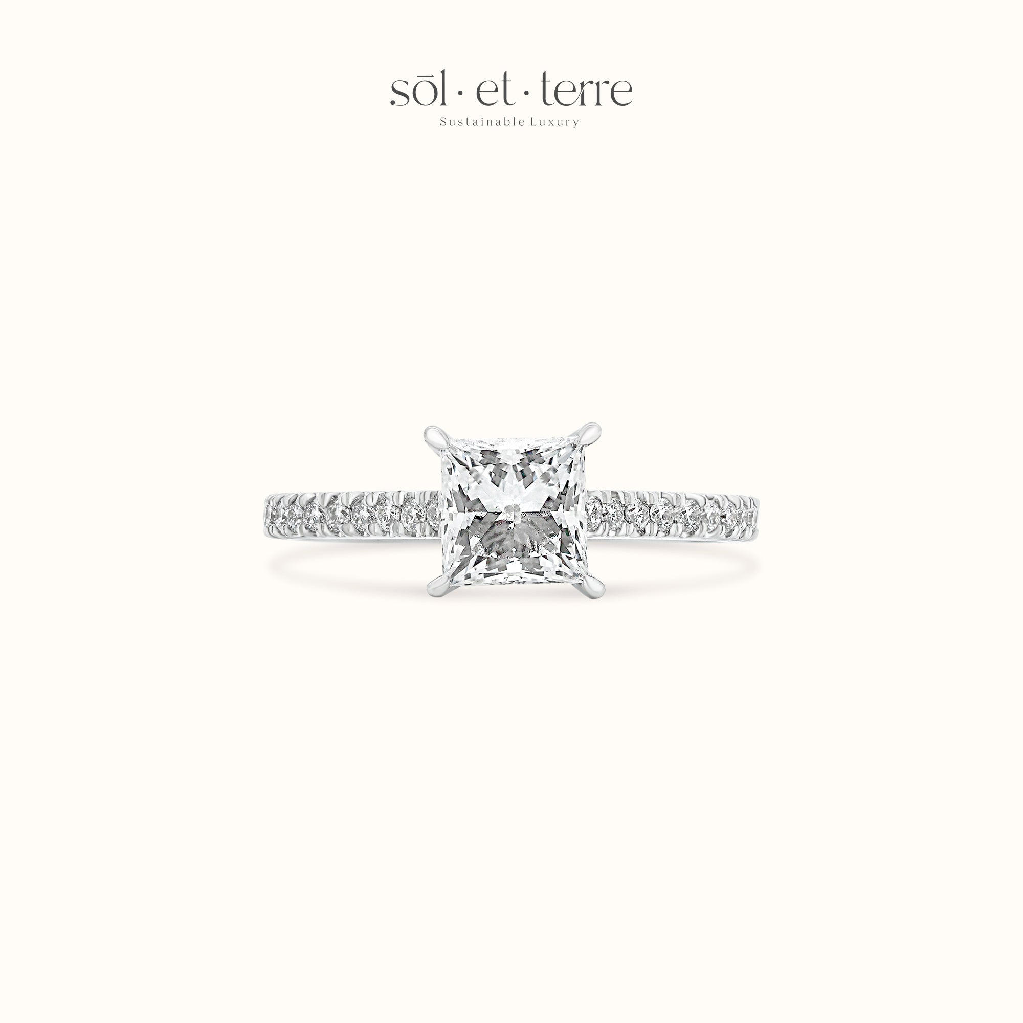 Princess Diamond with Crossed Prong and Bridge Pave Diamond | Sol et Terre