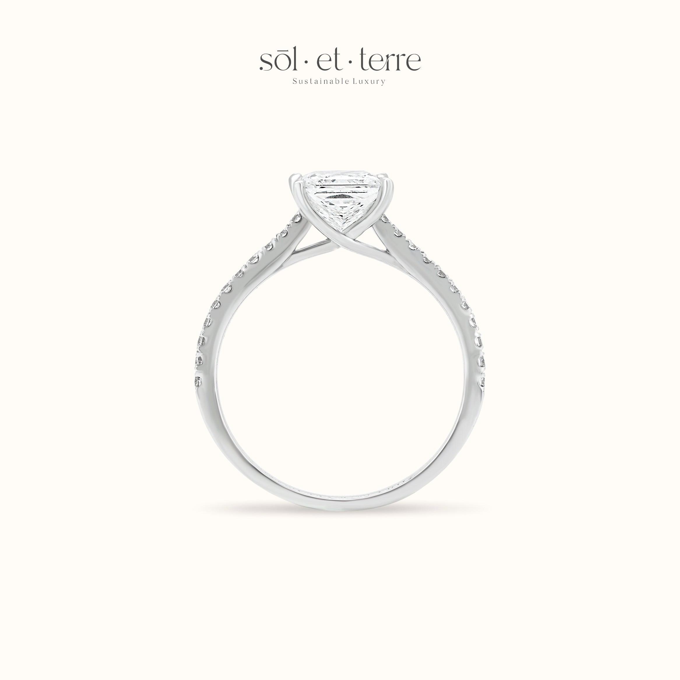 Princess Diamond with Crossed Prong and Bridge Pave Diamond | Sol et Terre