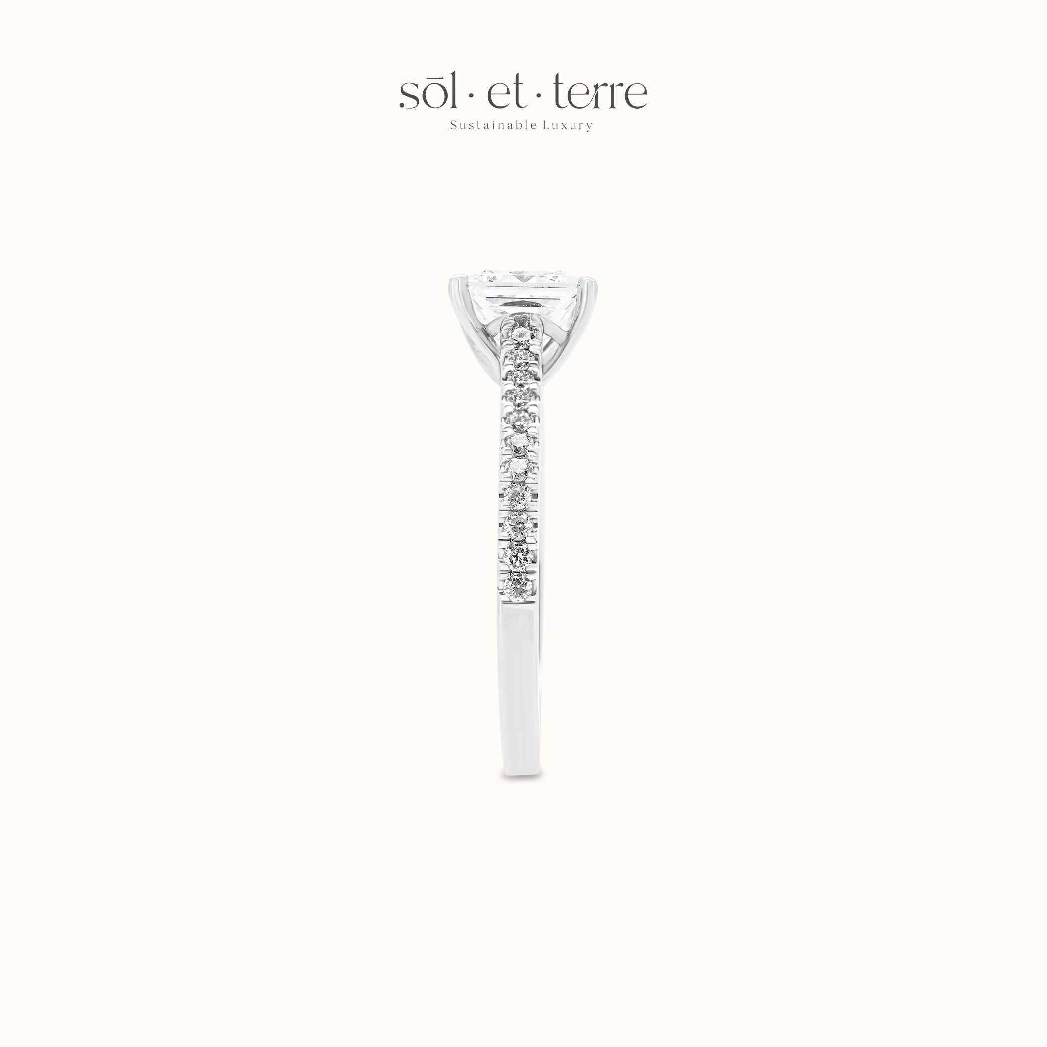 Princess Diamond with Crossed Prong and Bridge Pave Diamond | Sol et Terre