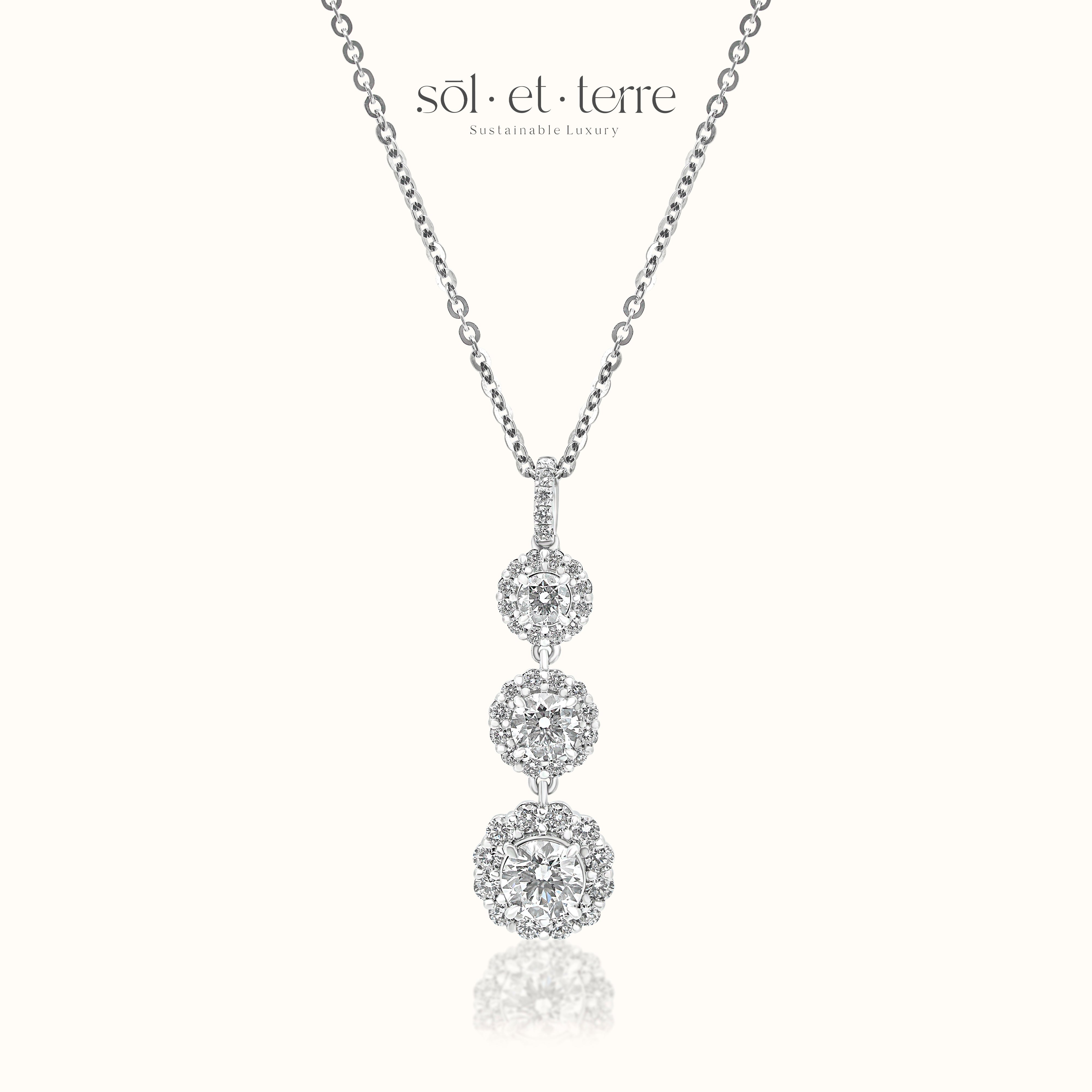 Trilogy Diamond Pendant with Halo | Sol et Terre