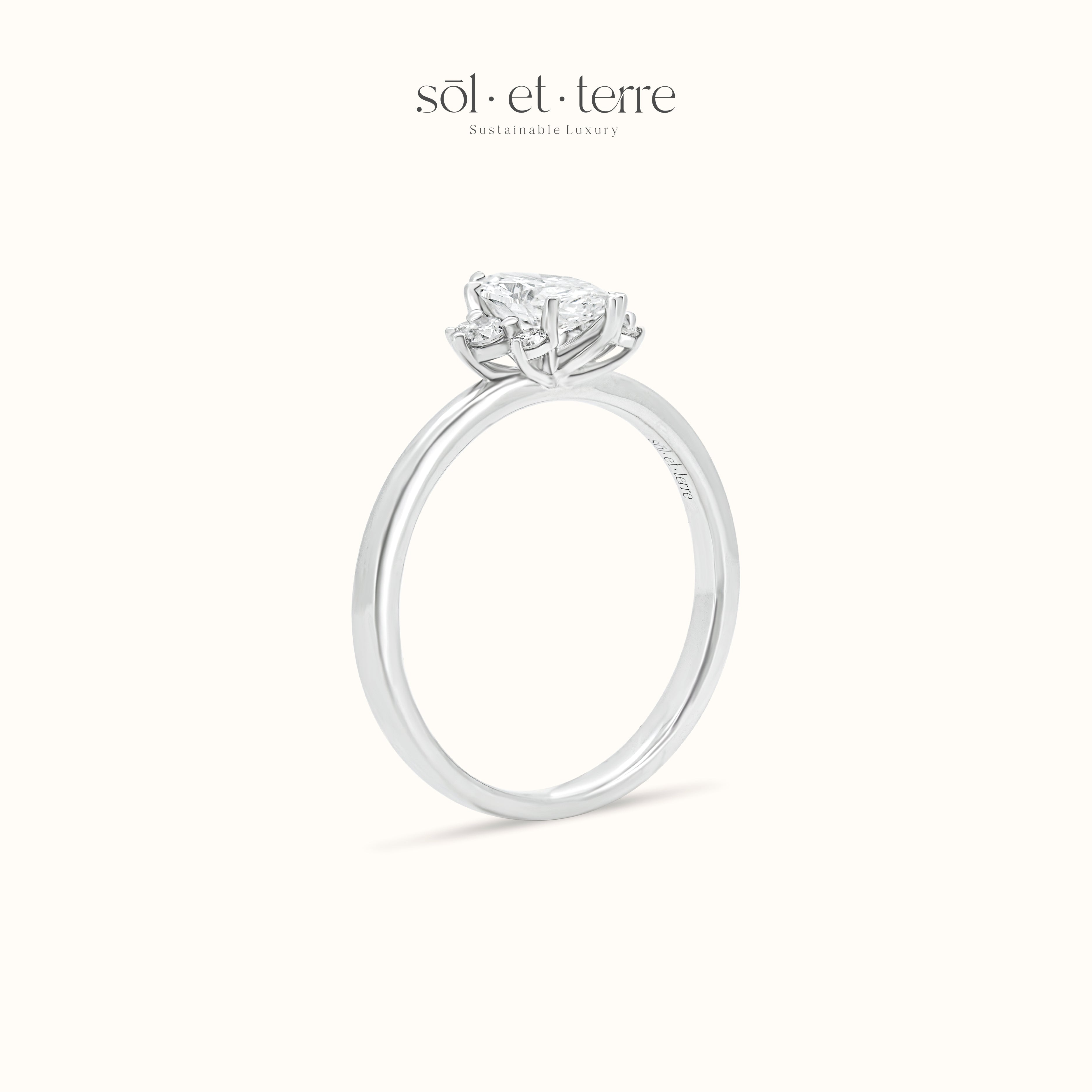 Marquise Diamond Ring with Side Diamonds | Sol et Terre