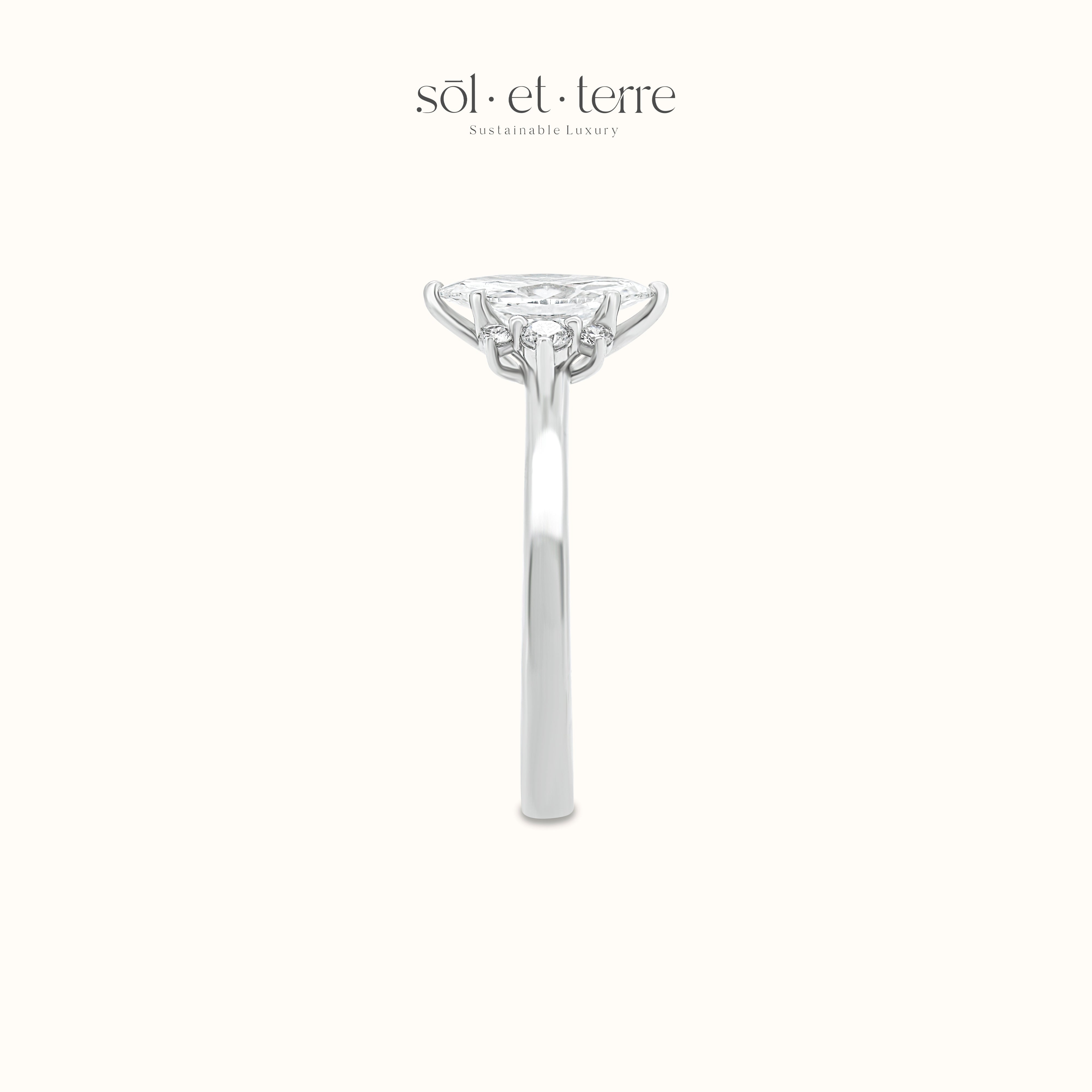 Marquise Diamond Ring with Side Diamonds | Sol et Terre