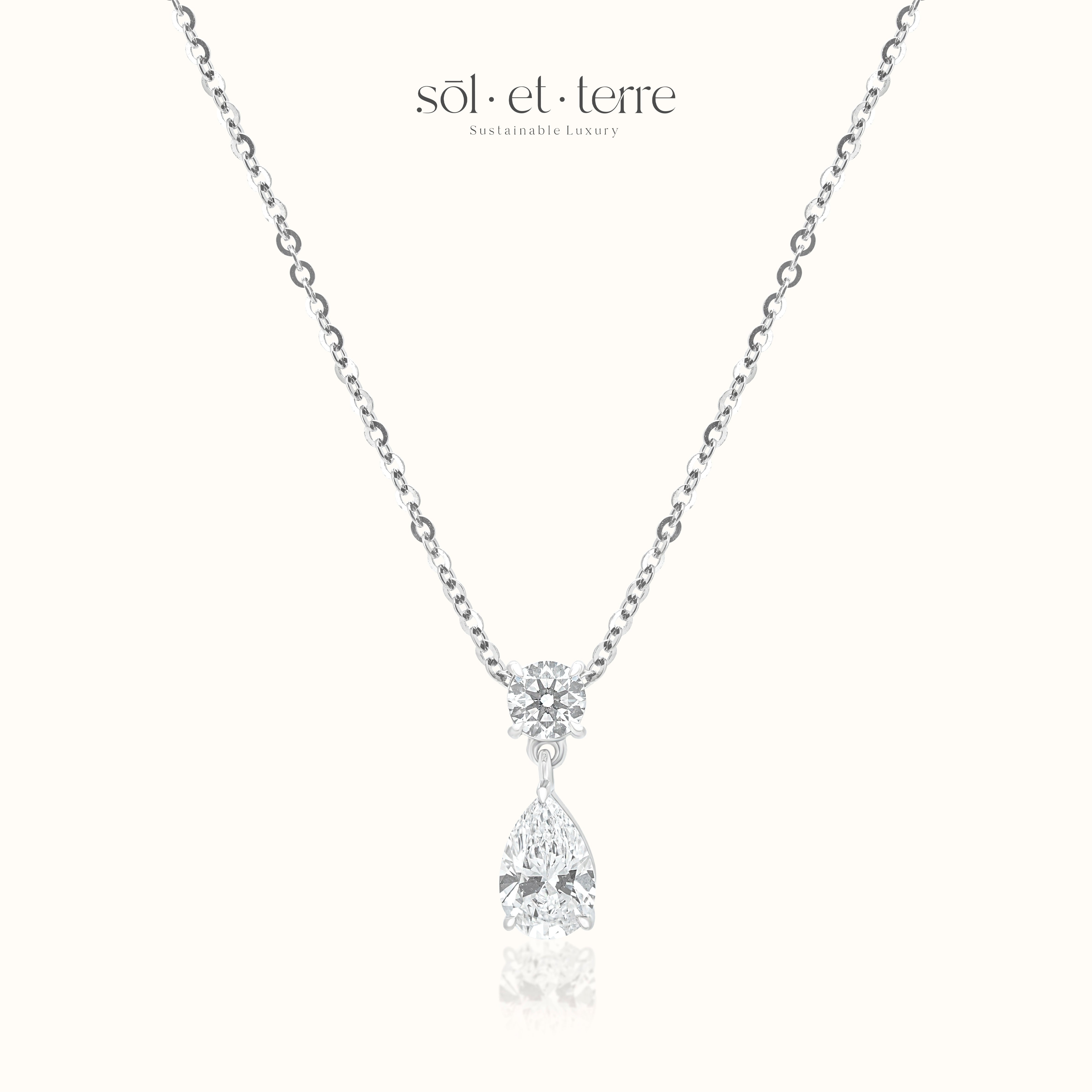 Round and Pear Diamond Pendant | Sol et Terre