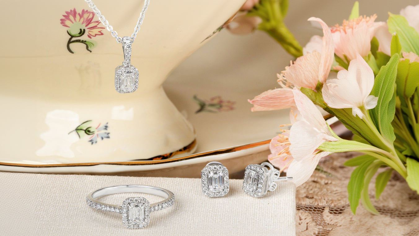 Diamond Jewellery set including necklace, ring, and earrings for a Heirloom Diamond Collection