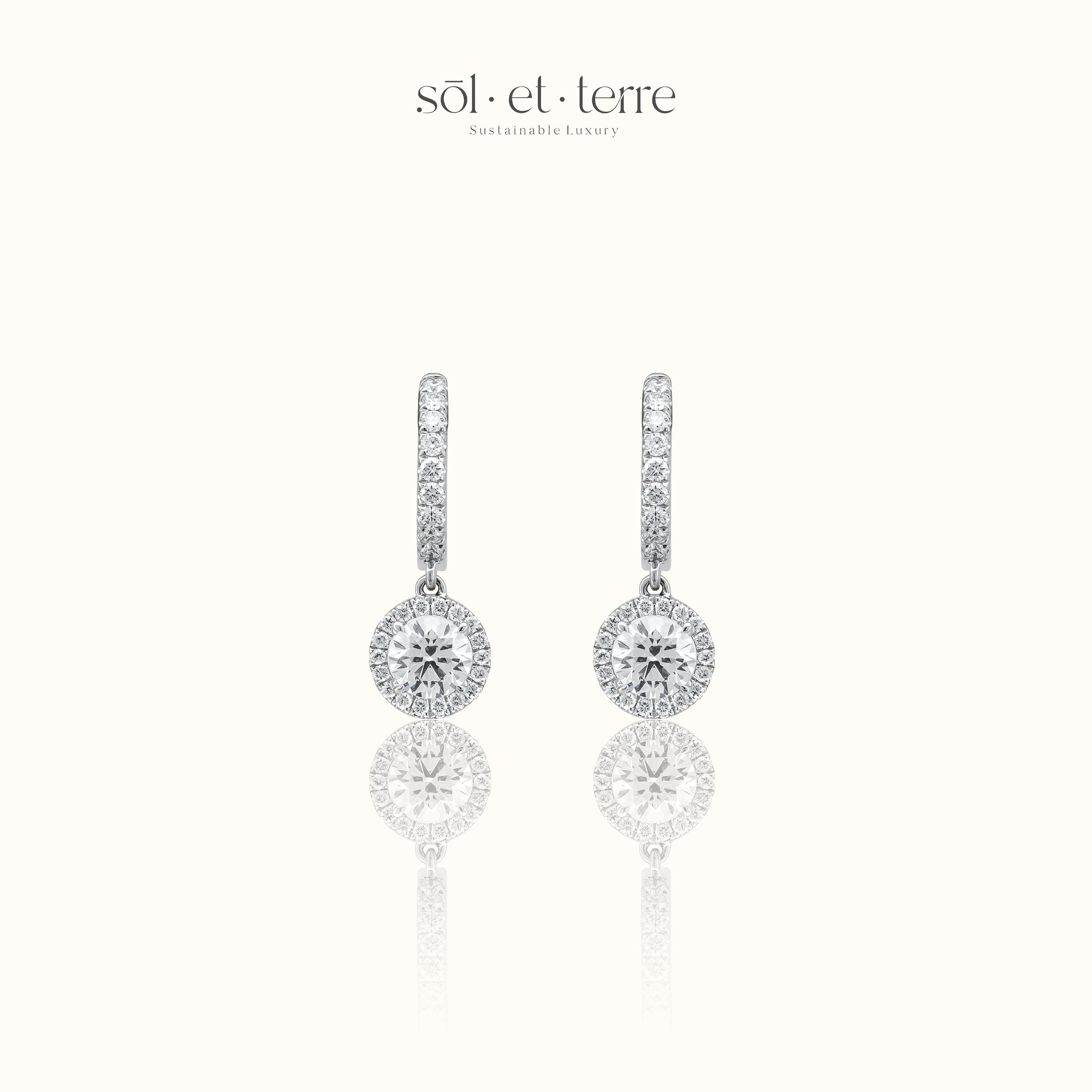 Hoop Earrings with Halo Round Diamond | Sol et Terre