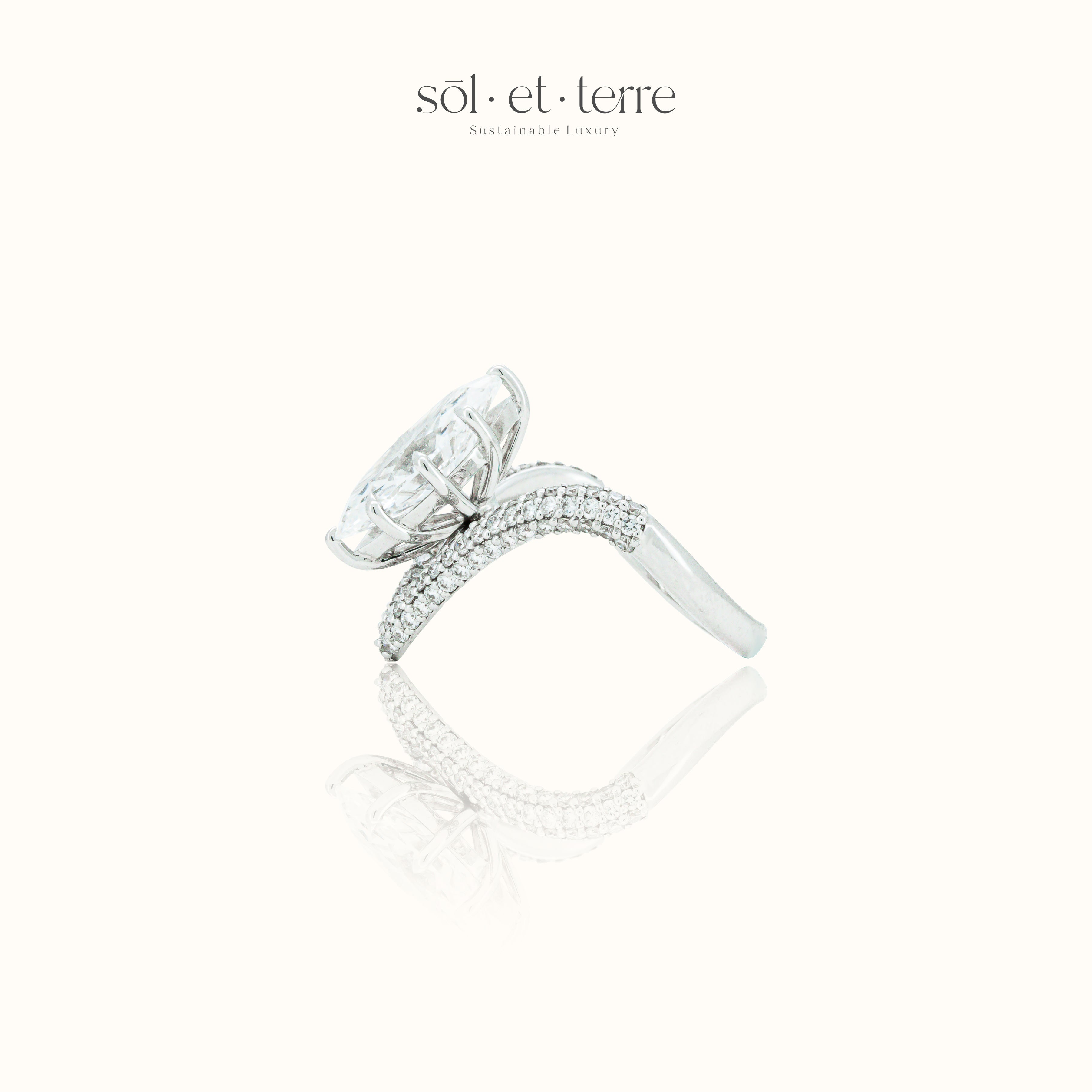 Marquise Diamond Resting On Dropped V Ring | Sol et Terre