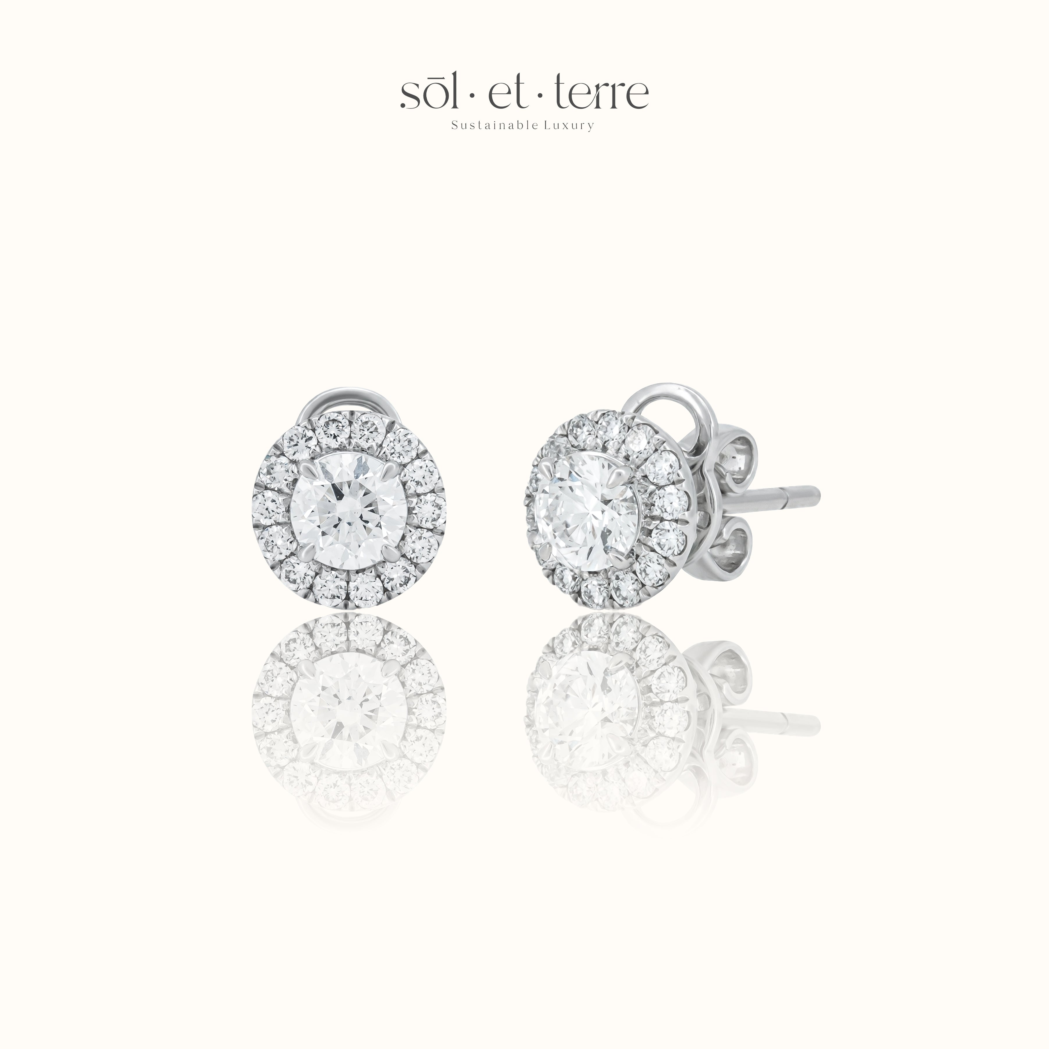 Round Diamonds Earring with Halo | Sol et Terre