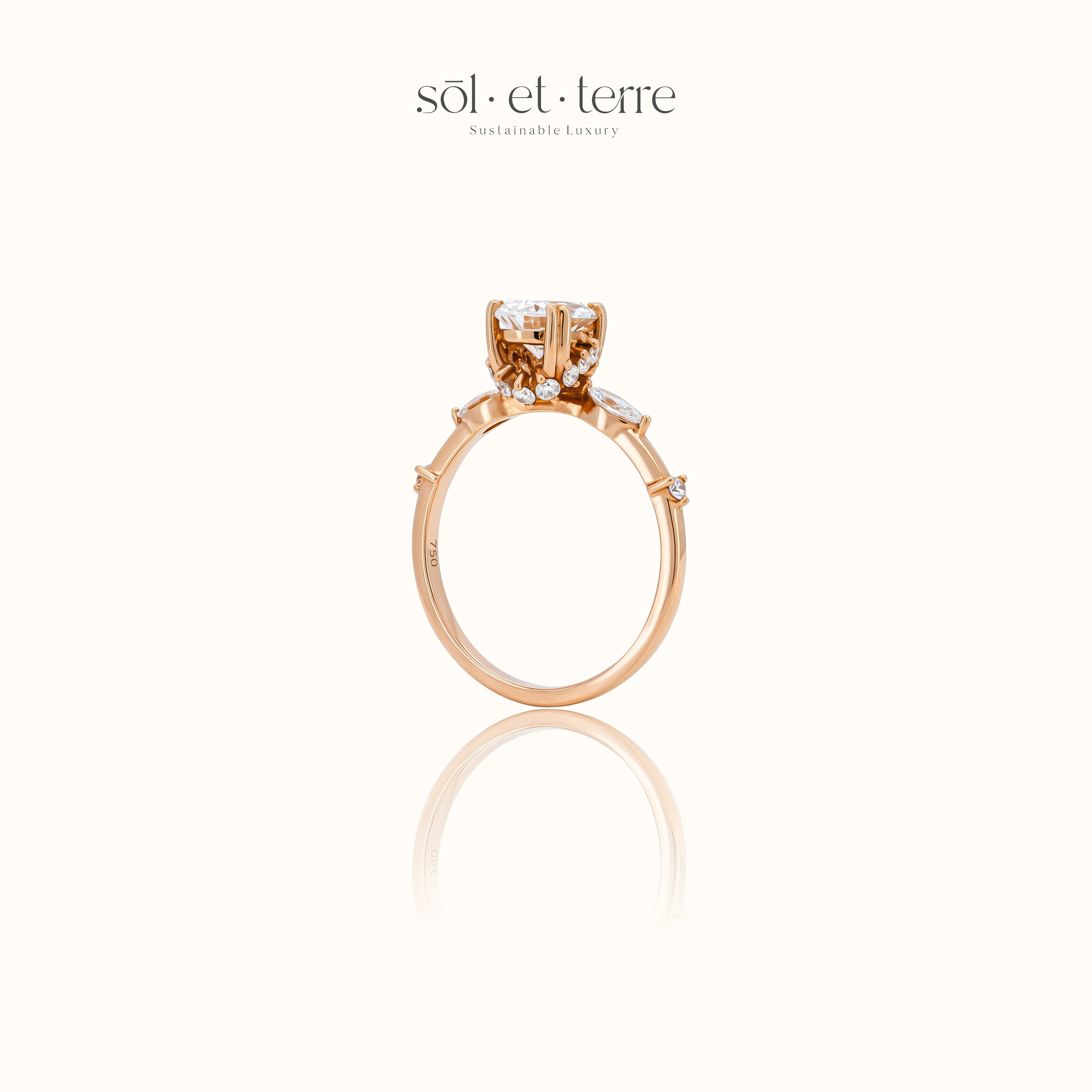 Pear Diamond with Marquise and Round Side Diamond with Double Claw | Sol et Terre