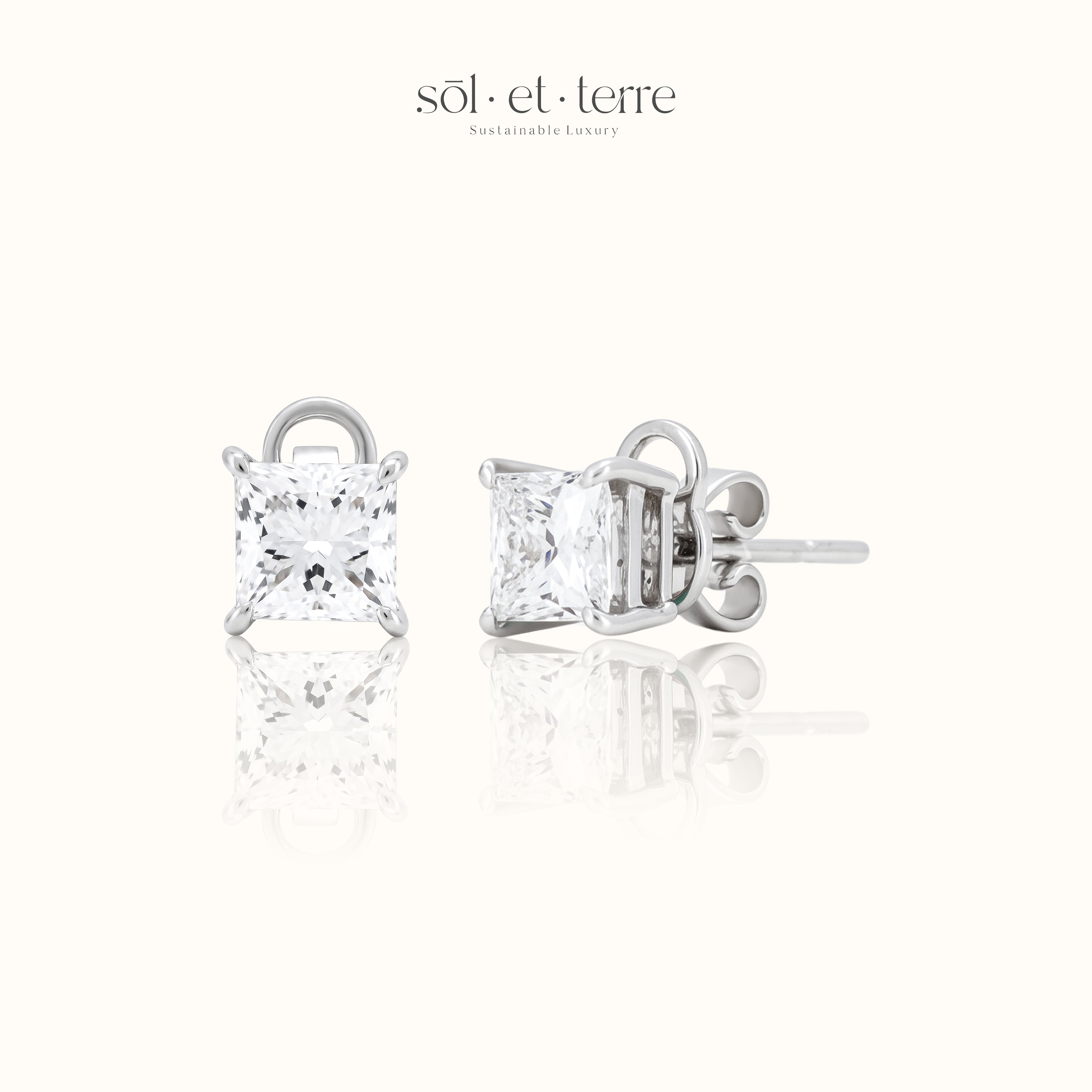 Princess Solitaire Diamond Stud Earrings