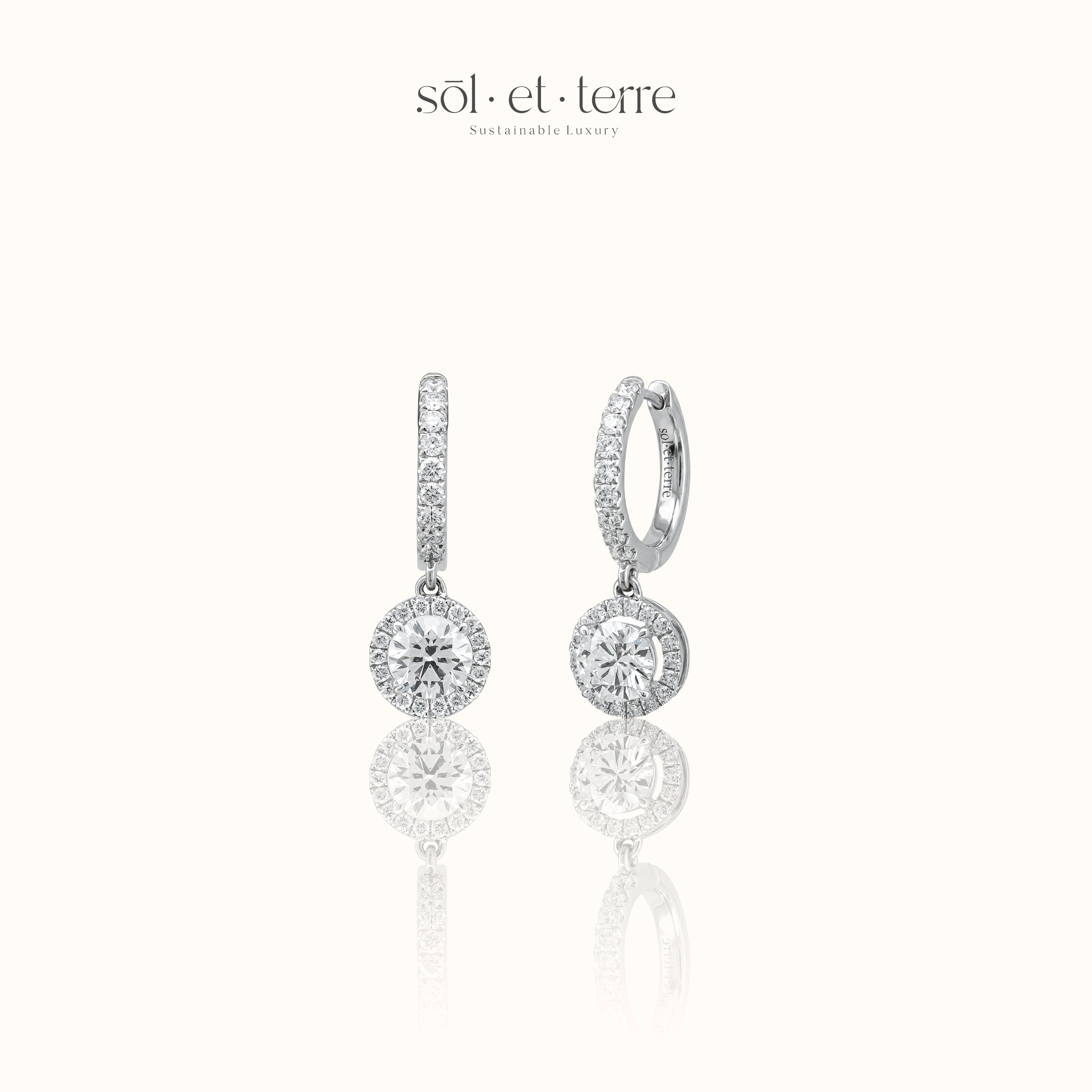 Hoop Earrings with Halo Round Diamond | Sol et Terre