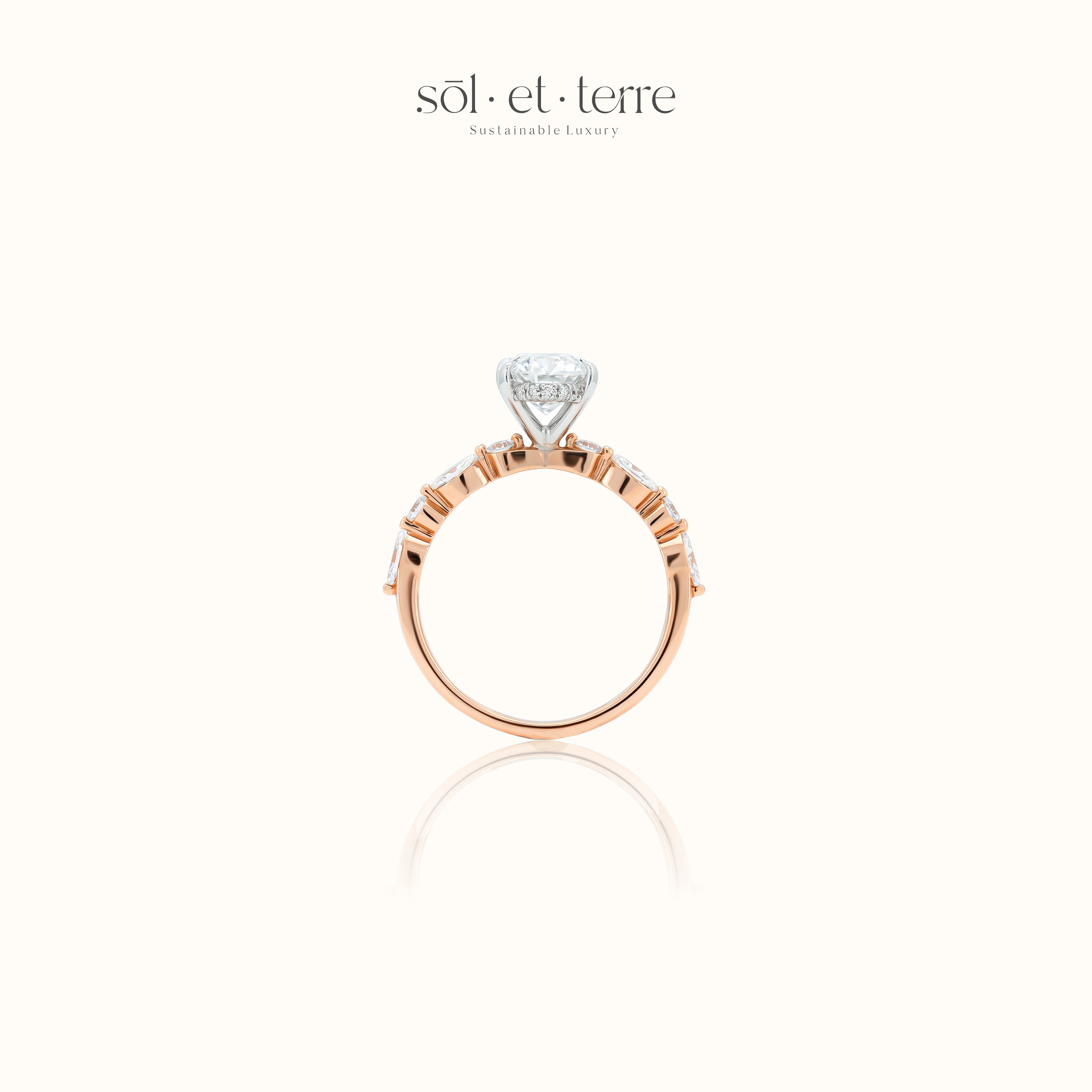 Pear Diamond with Marquise and Round Side Diamond with Double Claw | Sol et Terre