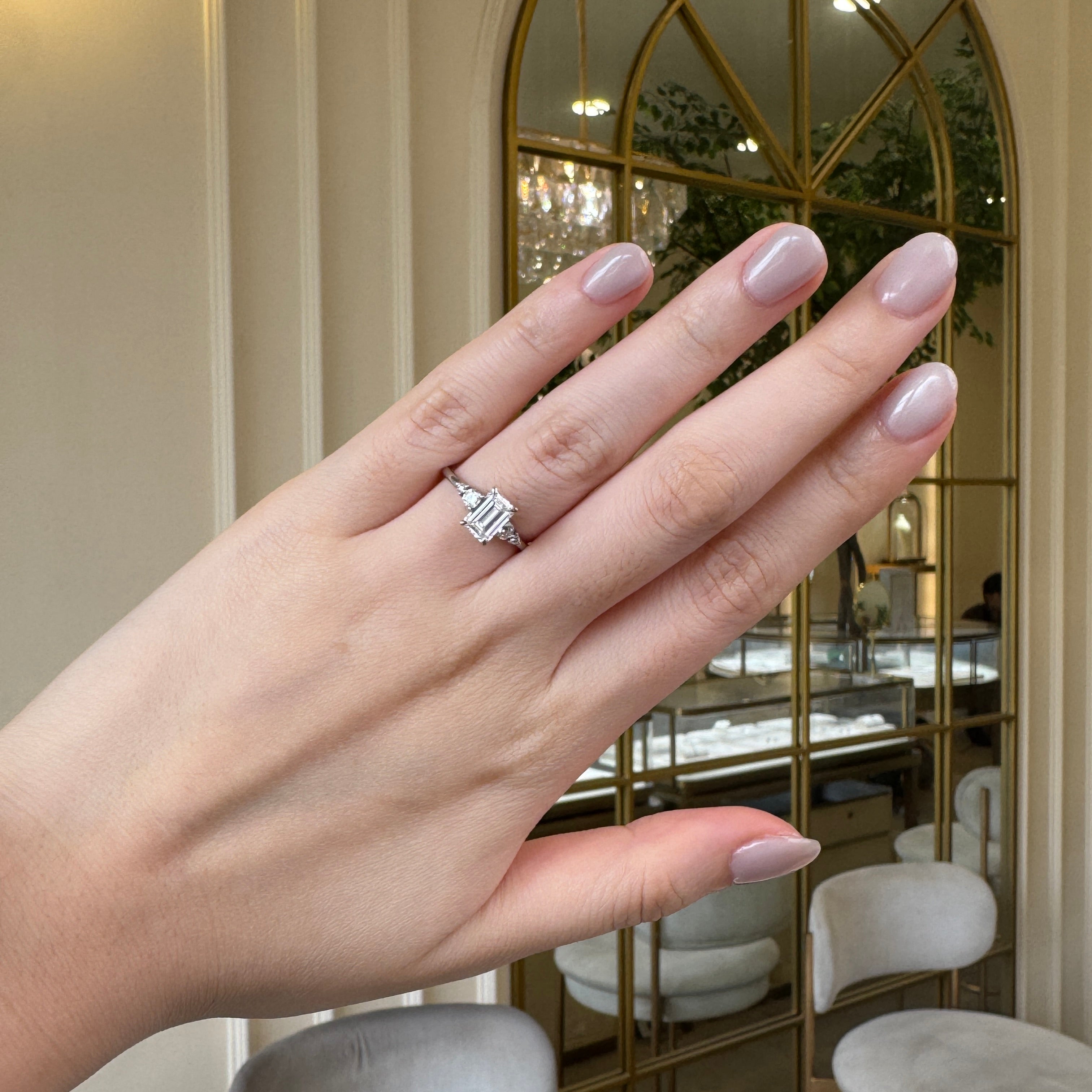 Emerald Diamond Ring with Side Diamonds | Sol et Terre