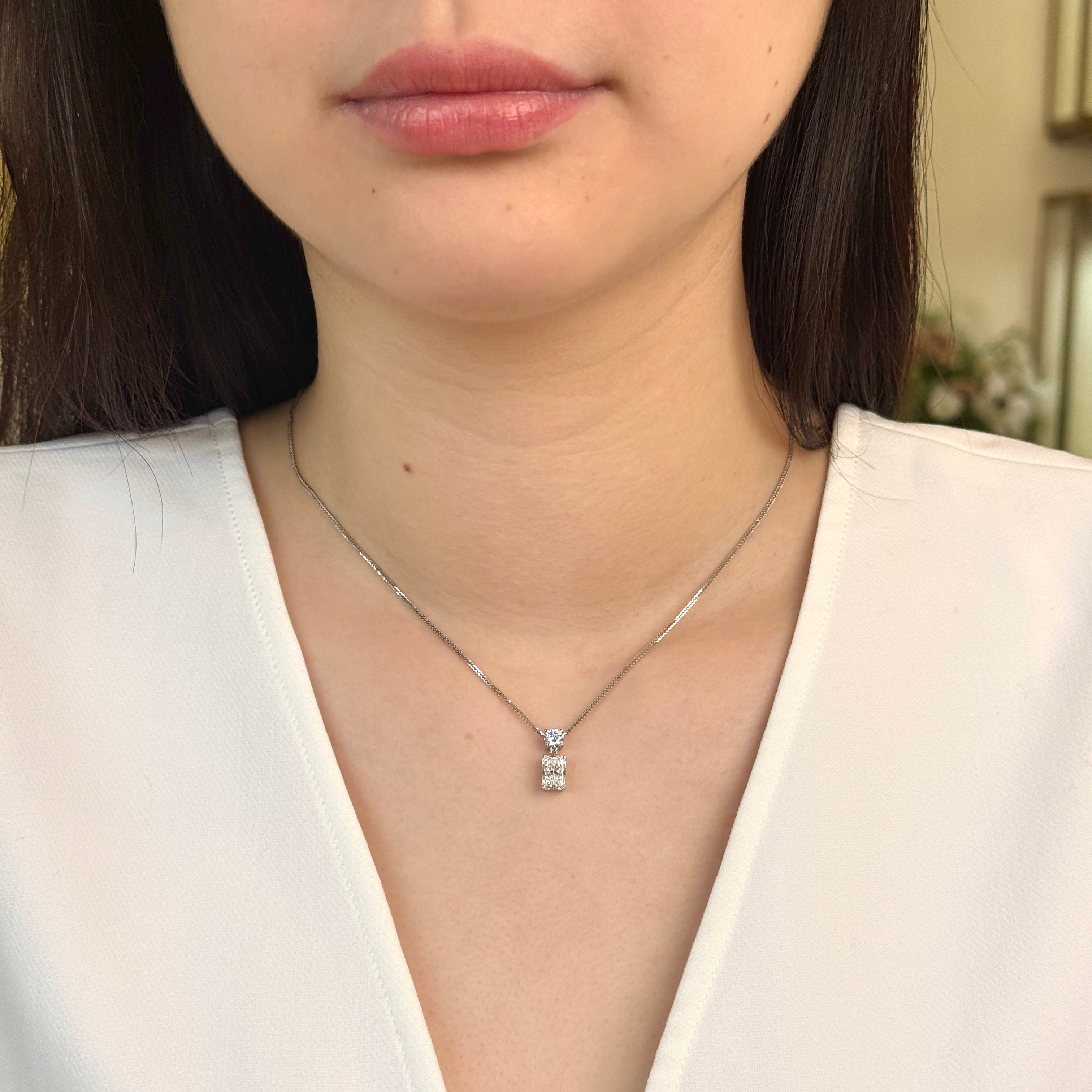 Round Diamond with Radiant Drop Diamond Pendant | Sol et Terre