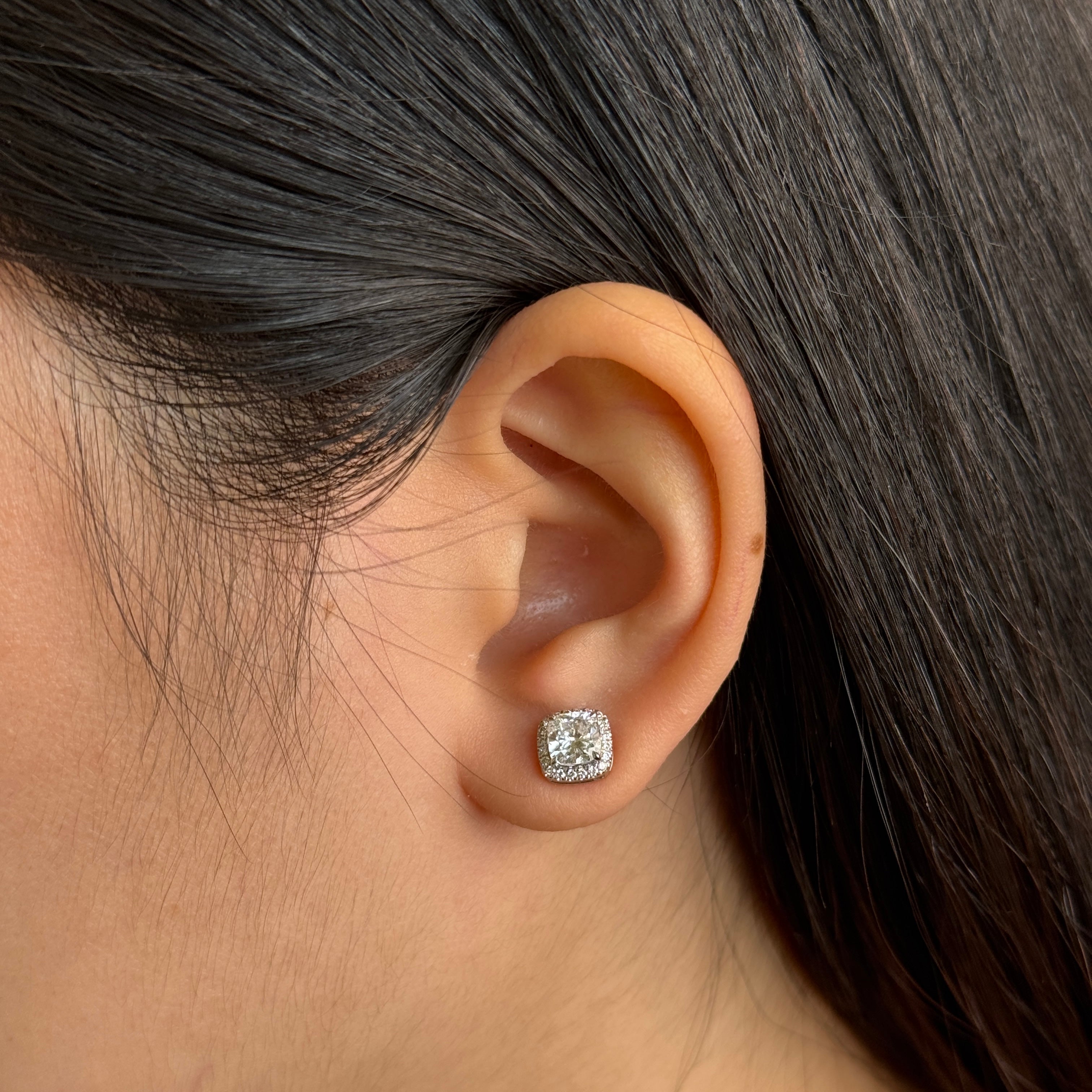 Cushion Diamond Earrings with Halo | Sol et Terre