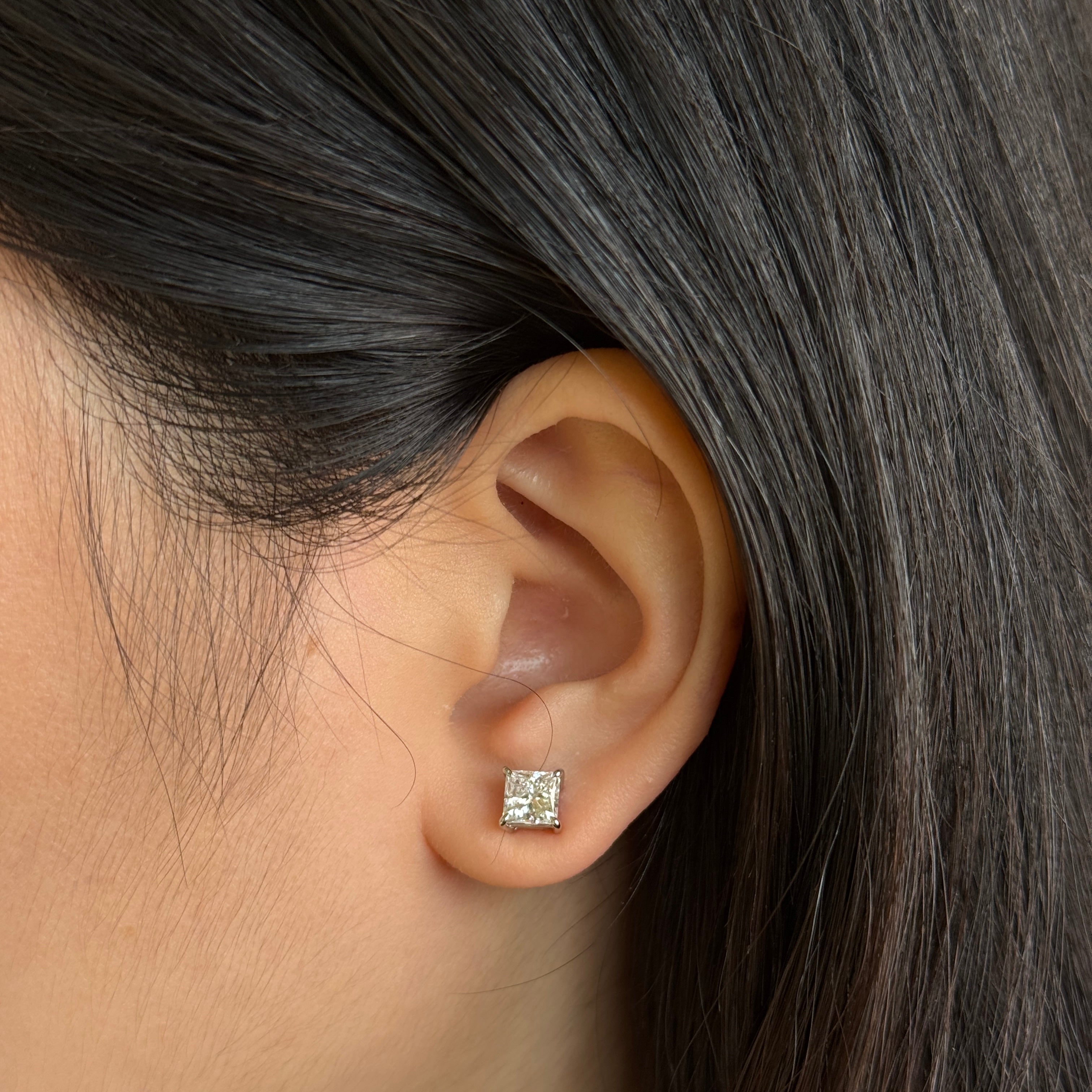 Princess Solitaire Diamond Stud Earrings