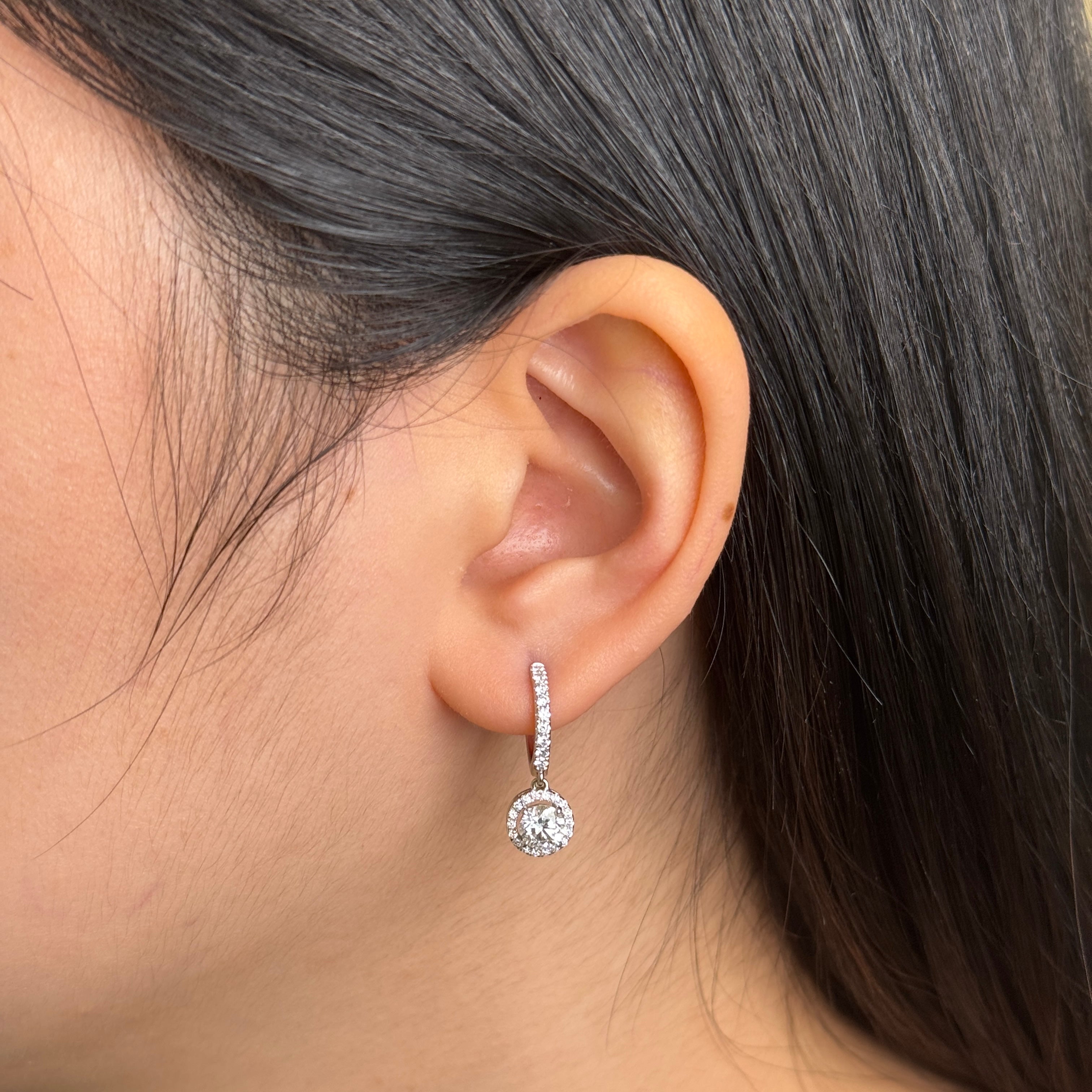 Hoop Earrings with Halo Round Diamond | Sol et Terre